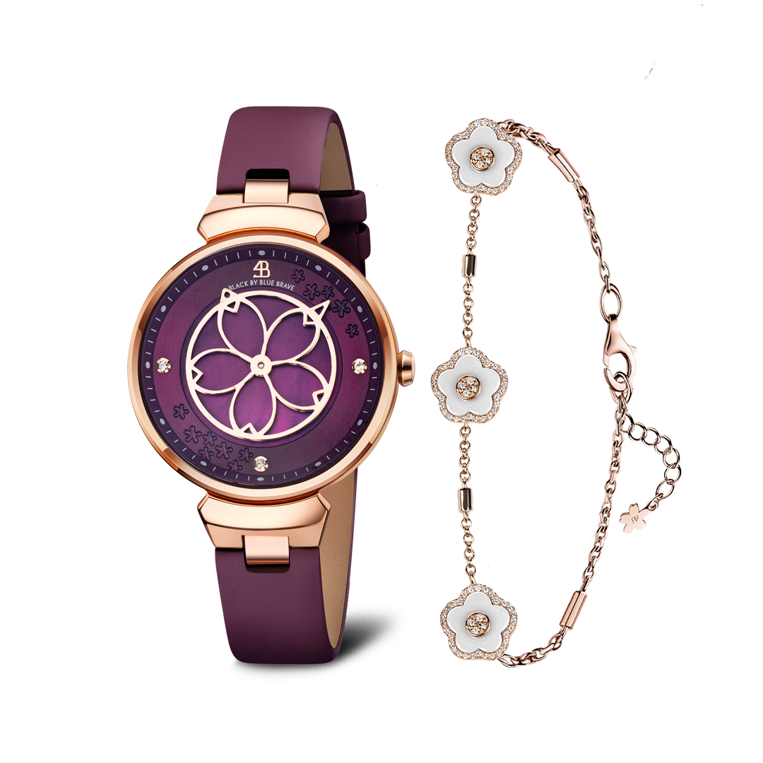 Women's Watches-Ruby Red Cherry Blossom Watch-Leather Strap Watch