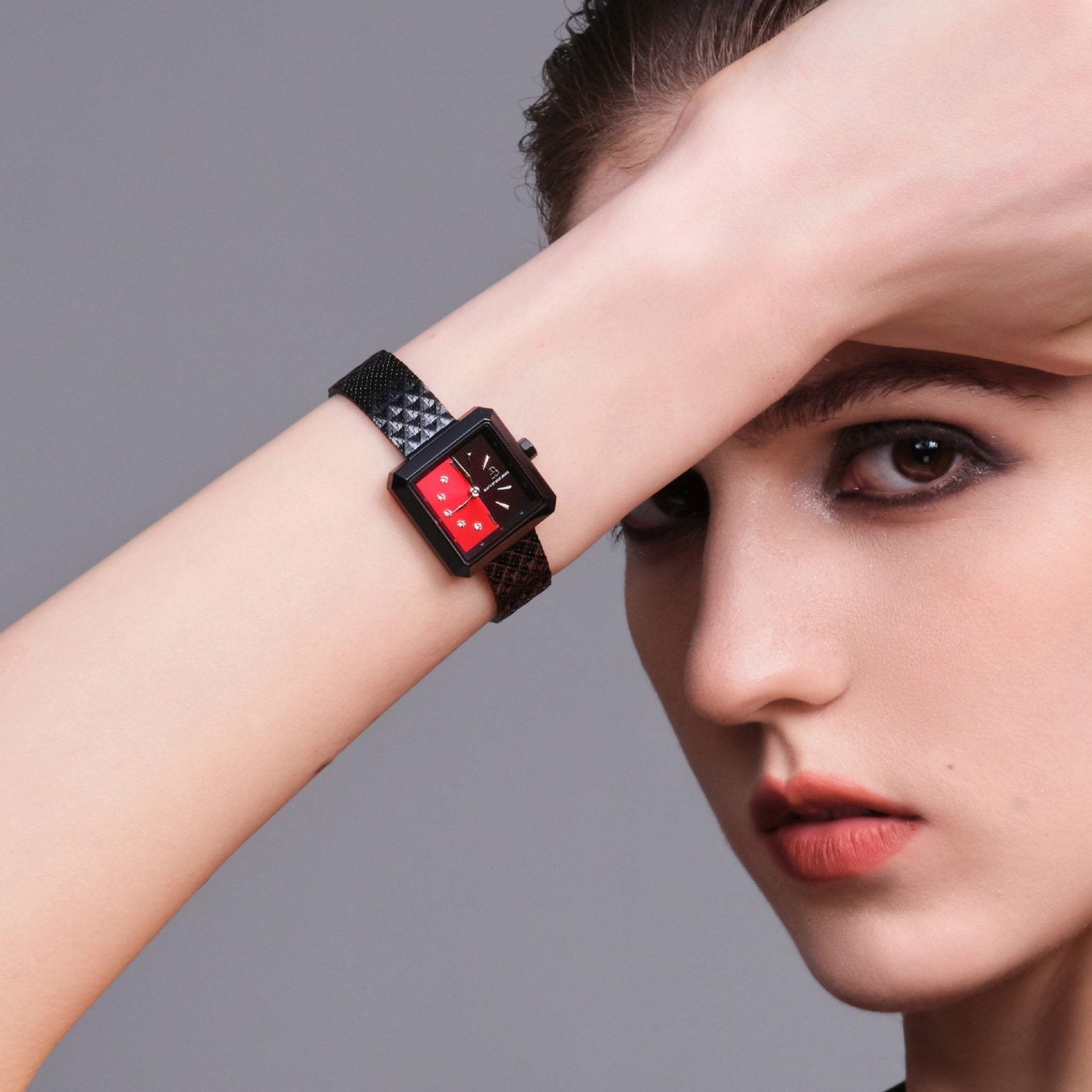 Spider 24mm Red & Black Dial Black Meshband Watch - 4B1171 - Model wearing - Black By Blue Brave