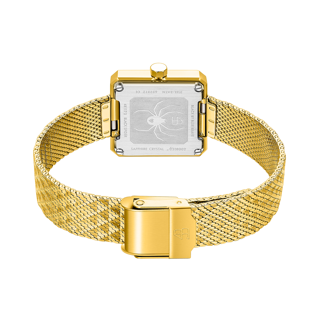 Spider 24mm Gold & Black Dial Gold Meshband Watch - 4B1172 - Back side - Black By Blue Brave
