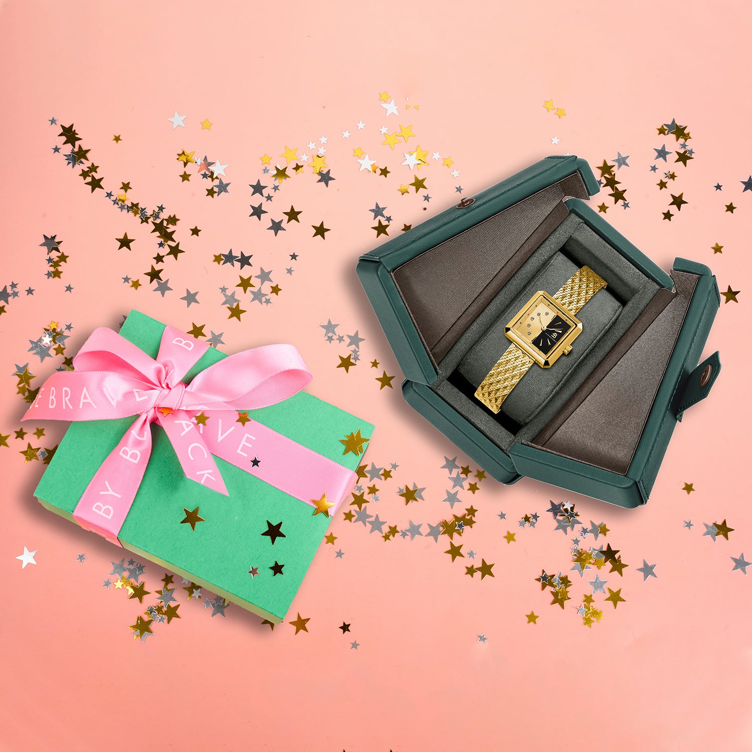 Spider 24mm Gold & Black Dial Gold Meshband Watch - 4B1172 - Gift Box - Black By Blue Brave