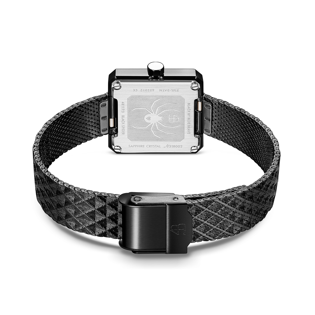 Spider 24mm Black & White Dial Meshband Watch - 4B1173 - Back side - Black By Blue Brave