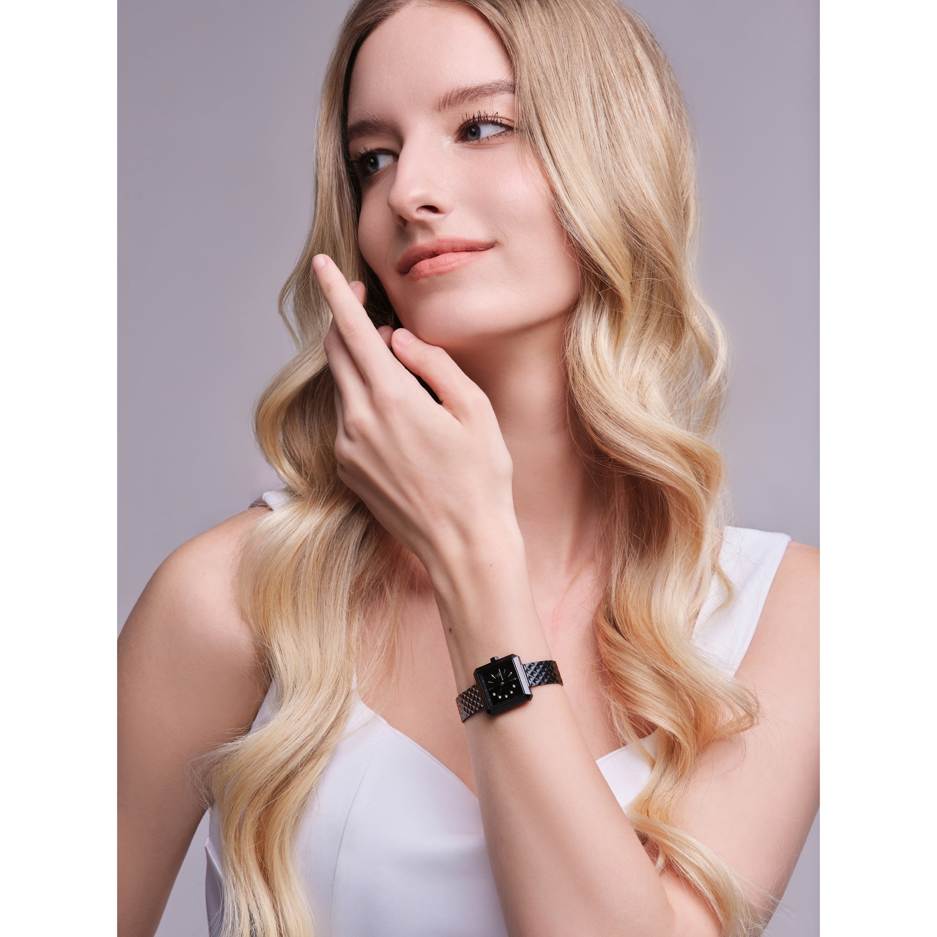 Spider 24mm Black & White Dial Meshband Watch - 4B1173 - Model wearing - Black By Blue Brave