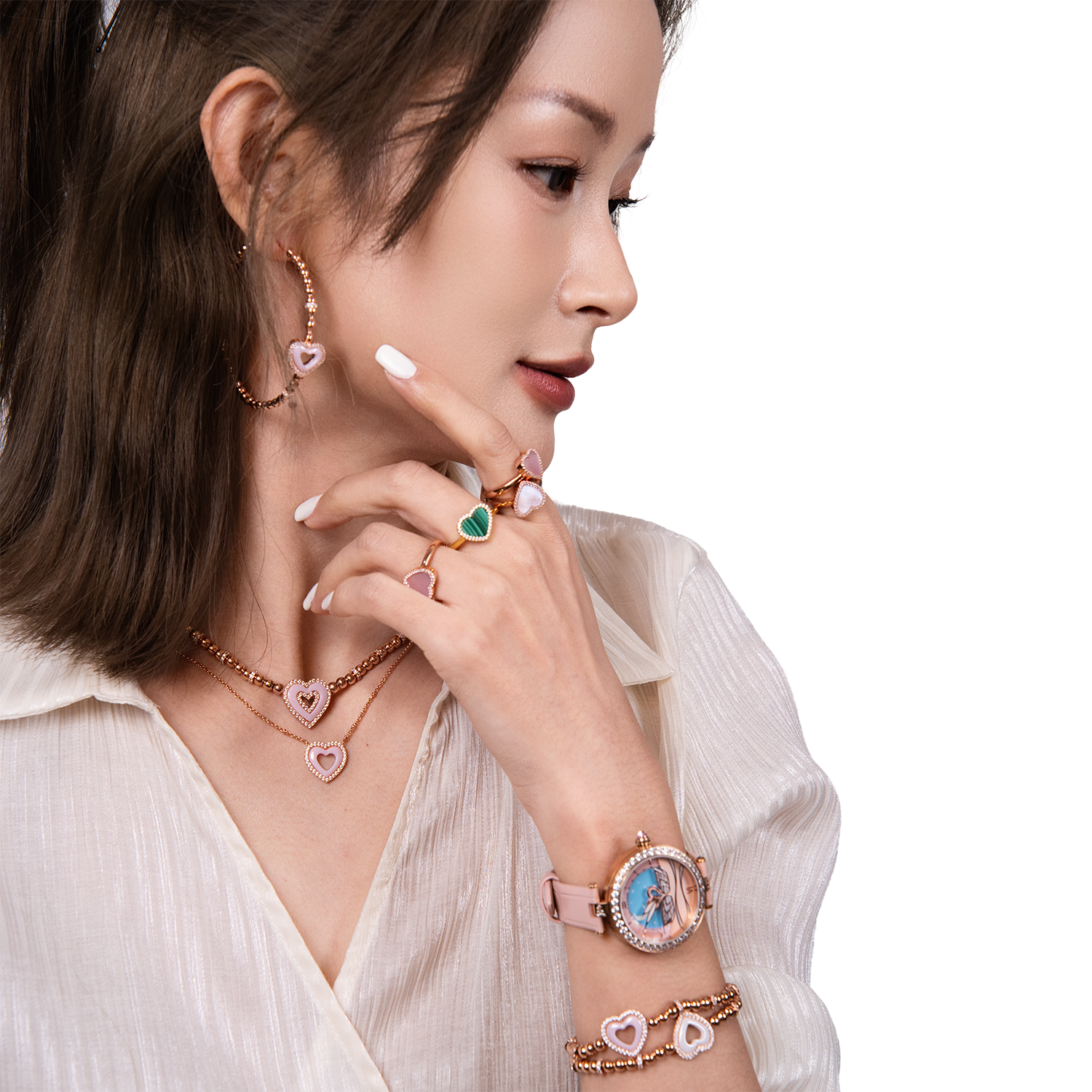 Swan Lovers 34mm Pink Moon Phase Dial Leather Strap Watch - 4B11111 - Model wearing - Black By Blue Brave
