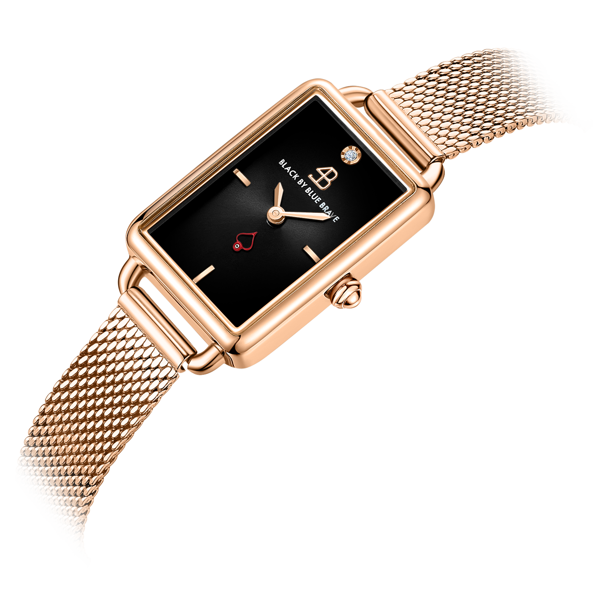 Vesta 20*27mm Black Dial Genuine Diamond Rosegold Bracelet Watch - 4B6023 - Side view - Black By Blue Brave