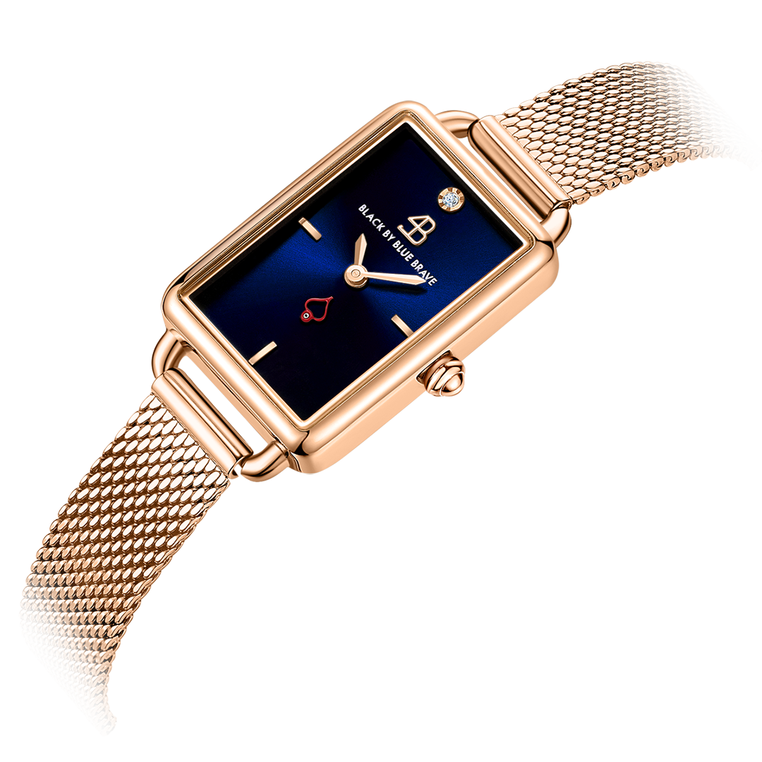 Vesta 20*27mm Blue Dial Genuine Diamond Rosegold Bracelet Watch - 4B6024 - Side view - Black By Blue Brave