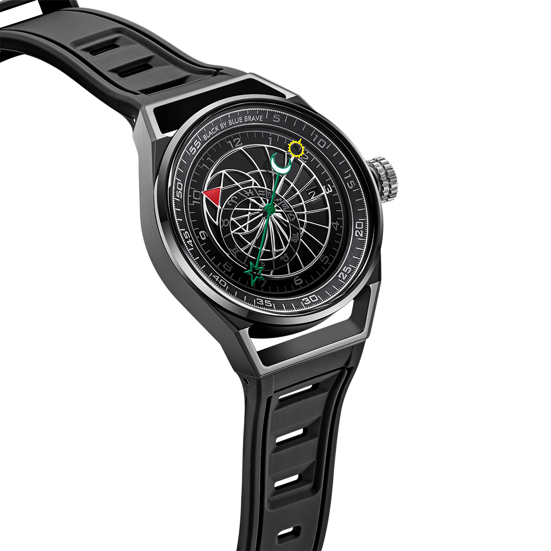Warrior 41mm Black Astronomical Dial Silicon Strap Automatic Watch - 4B8301 - Side view - Black By Blue Brave