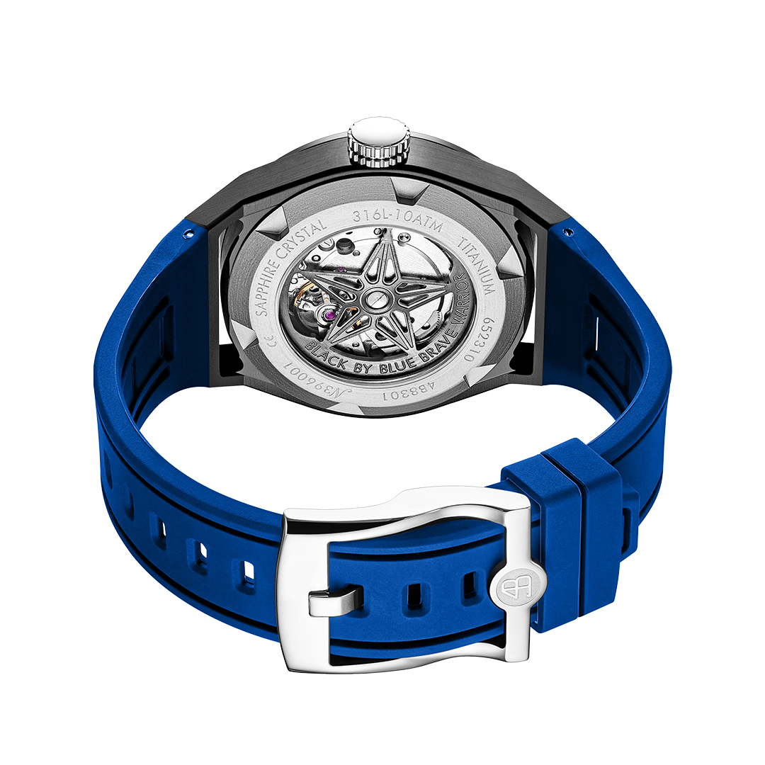 Warrior 41mm Blue Astronomical Dial Silicon Strap Automatic Watch - 4B8303 - Back side - Black By Blue Brave