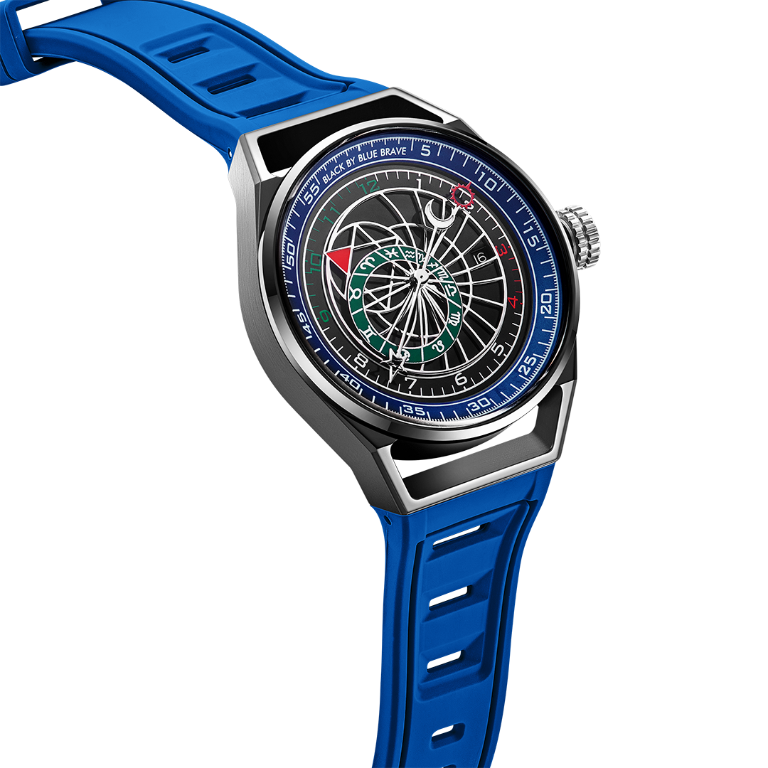 Warrior 41mm Blue Astronomical Dial Silicon Strap Automatic Watch - 4B8303 - Side view - Black By Blue Brave