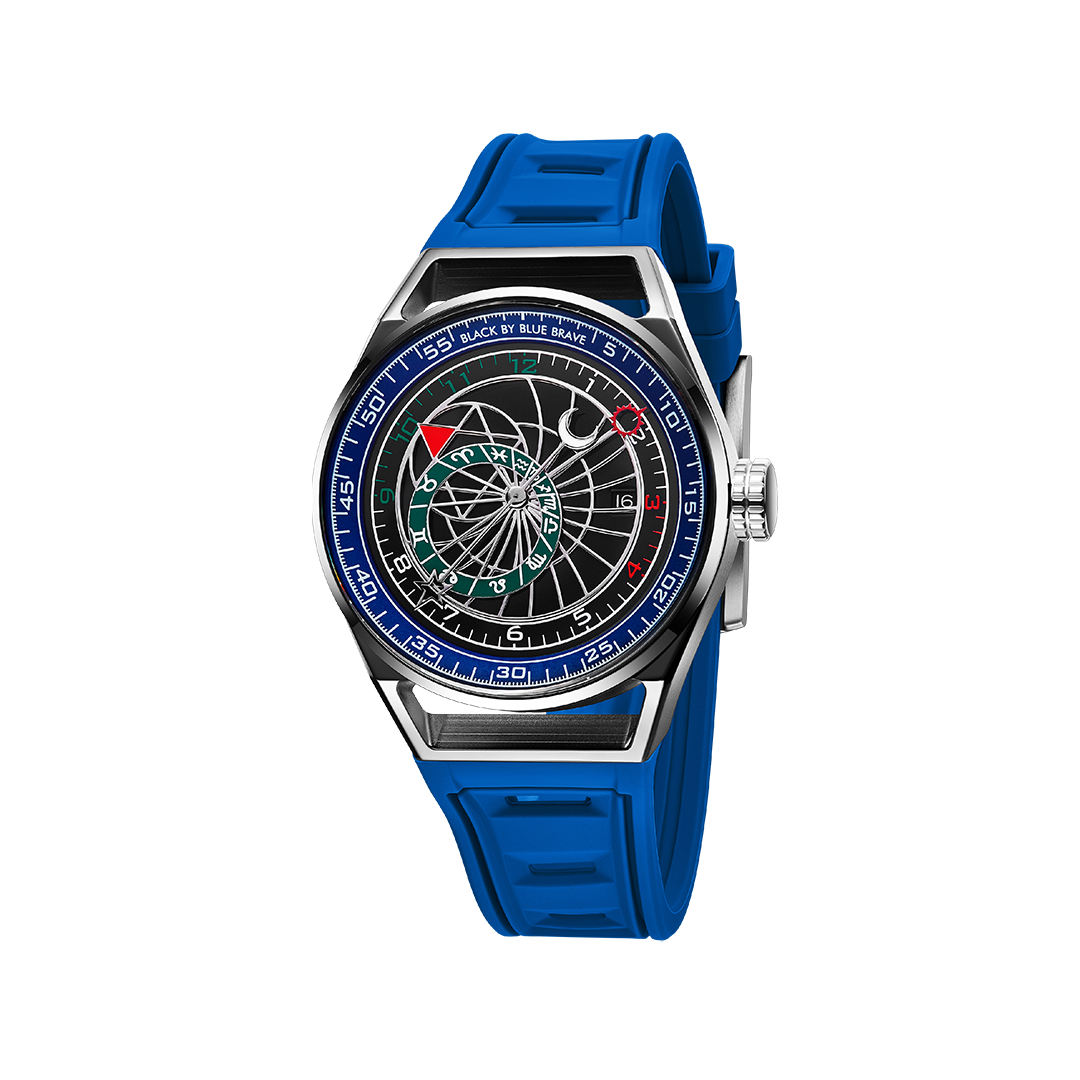 Warrior 41mm Blue Astronomical Dial Silicon Strap Automatic Watch - 4B8303 - front - Black By Blue Brave
