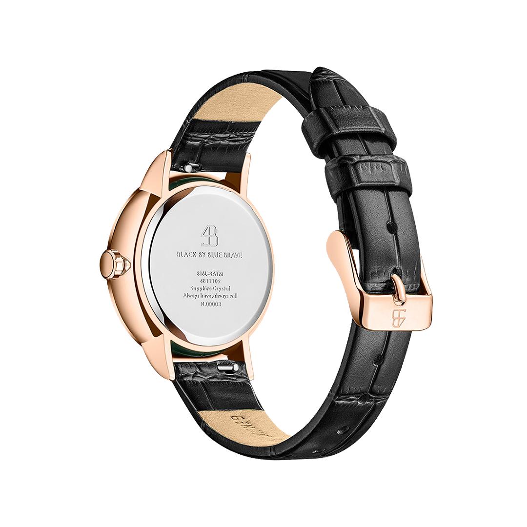 Water Lily 34mm Black Dial Moving Bees Leather Strap Watch - 4B11108 - side view - Black By Blue Brave