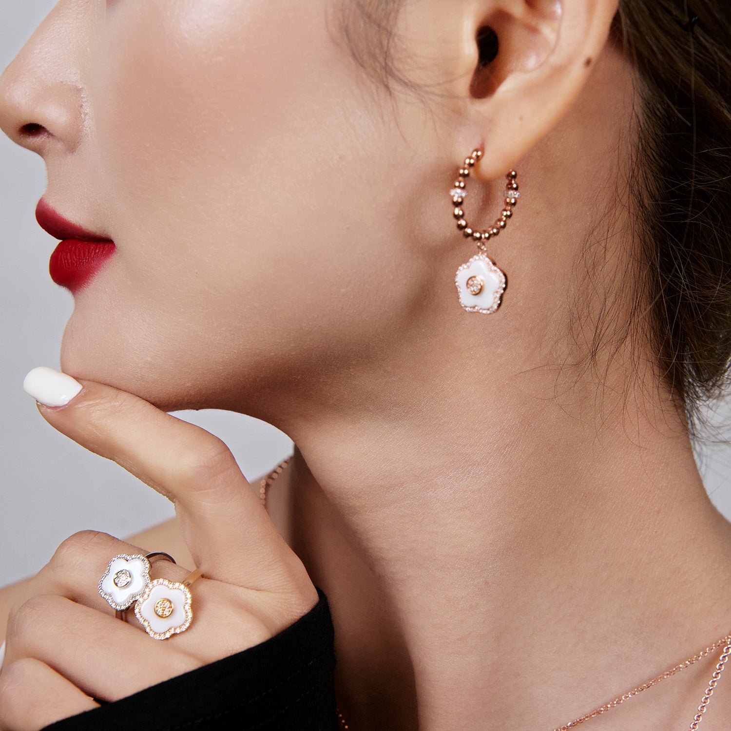 Jewelry Earrings-Cherry Blossom White Earrings