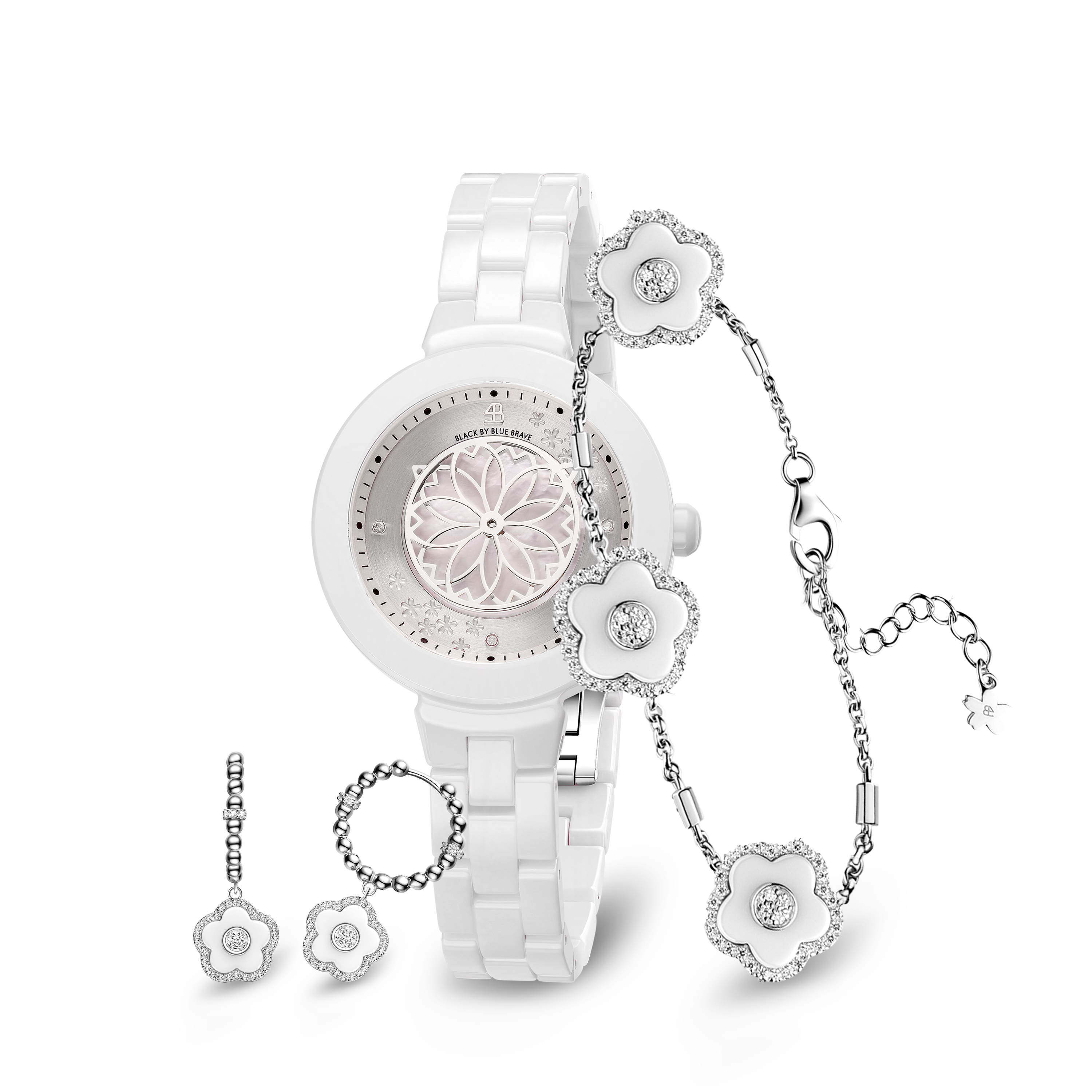White Diamond Cherry Blossom Ceramic Watch With Flower Ceramic Jewelle