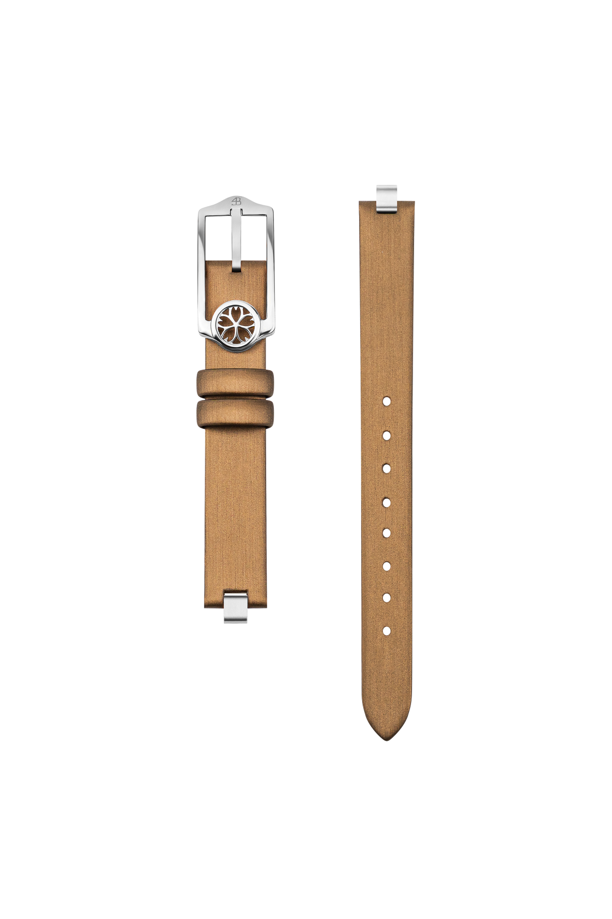 Brown leather watch strap with silver buckle