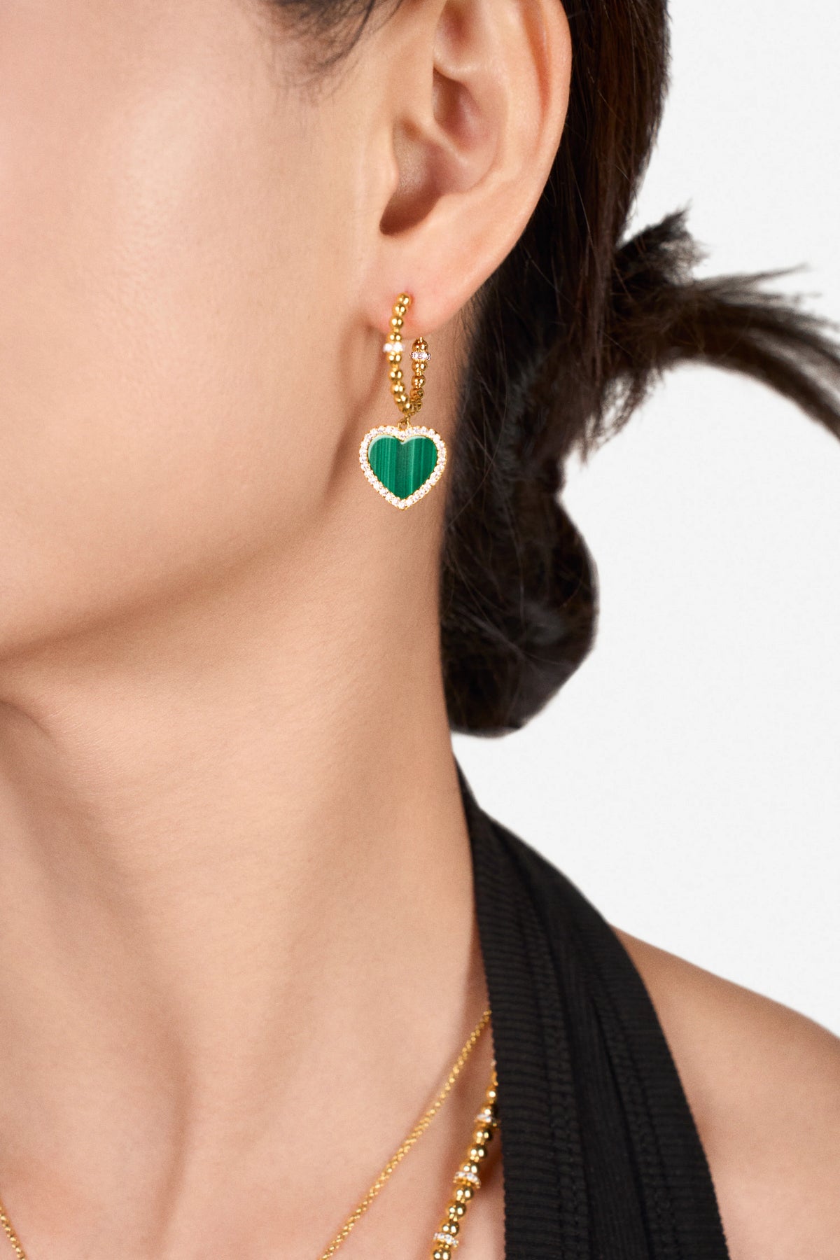 Butterfly Heart Malachite Earrings Gold