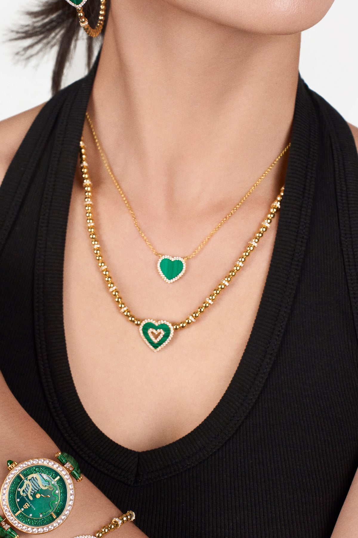 Butterfly Heart Malachite Necklace Gold