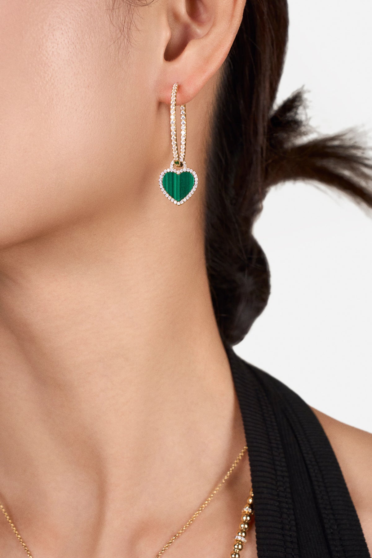 Butterfly Heart Malachite Earrings Gold