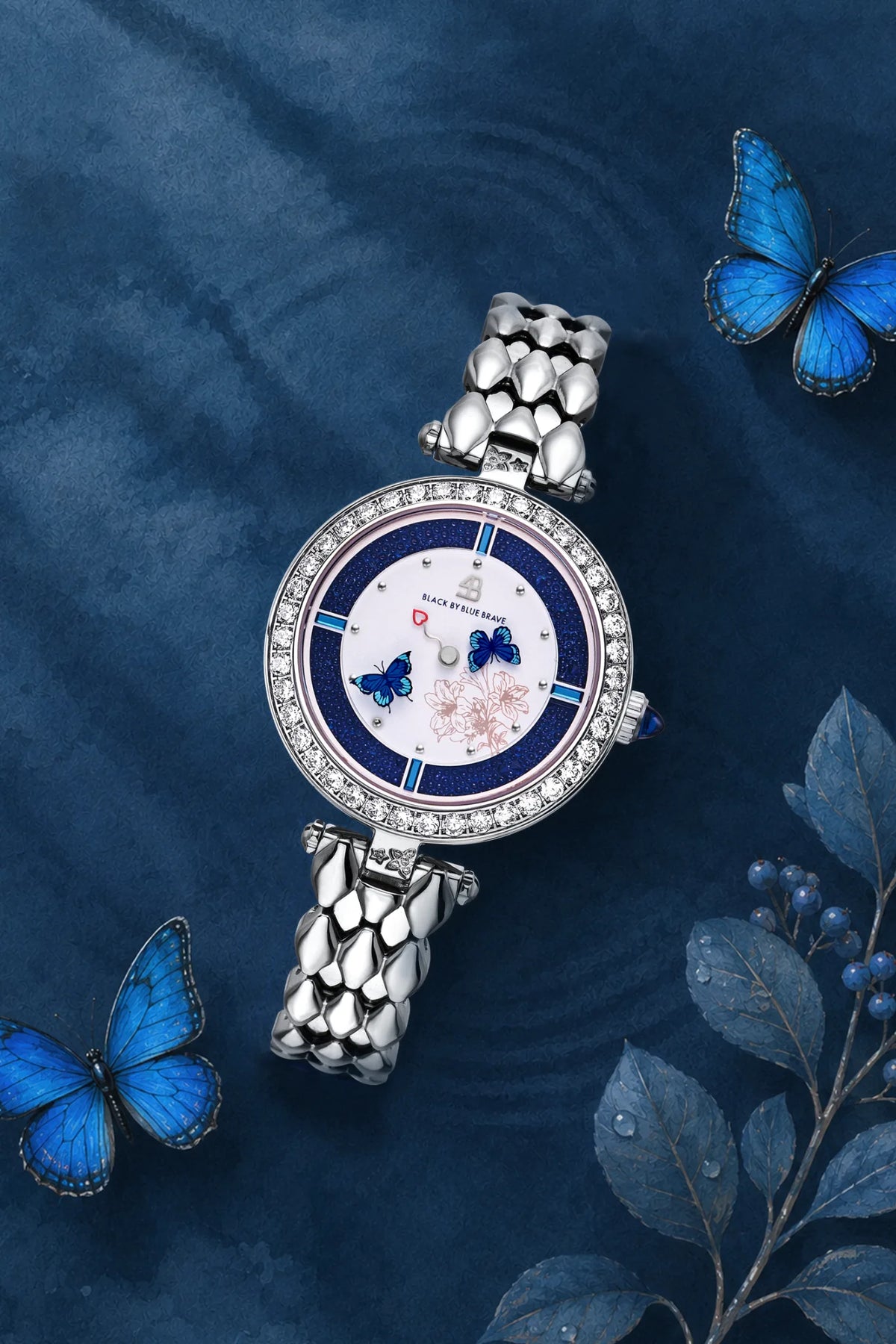 Butterfly Lovers Classic Blue Dial Silver Bracelet - BLACK BY BLUE BRAVE