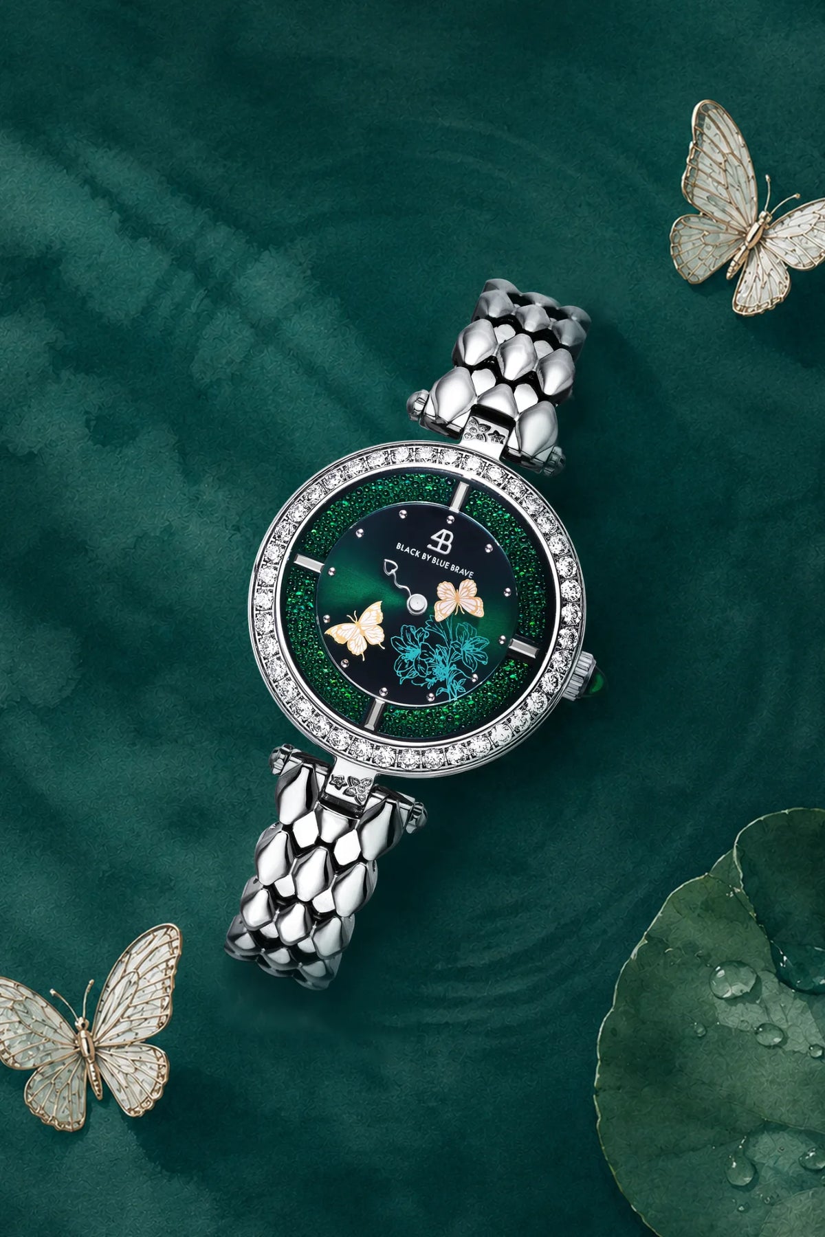 Butterfly Lovers Classic Green Dial Silver Bracelet