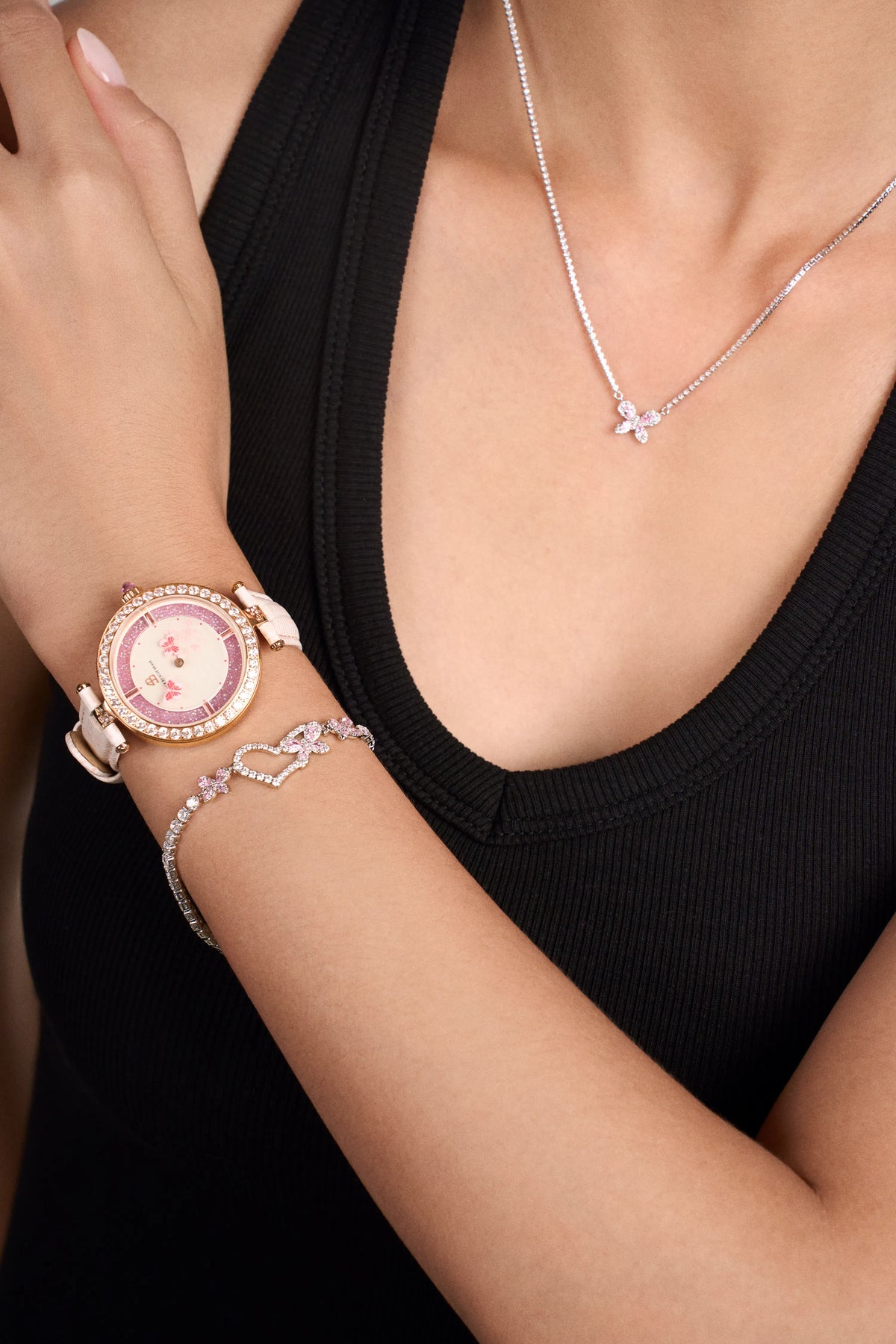 Butterfly Lovers Classic Pink Letaher Rose Gold