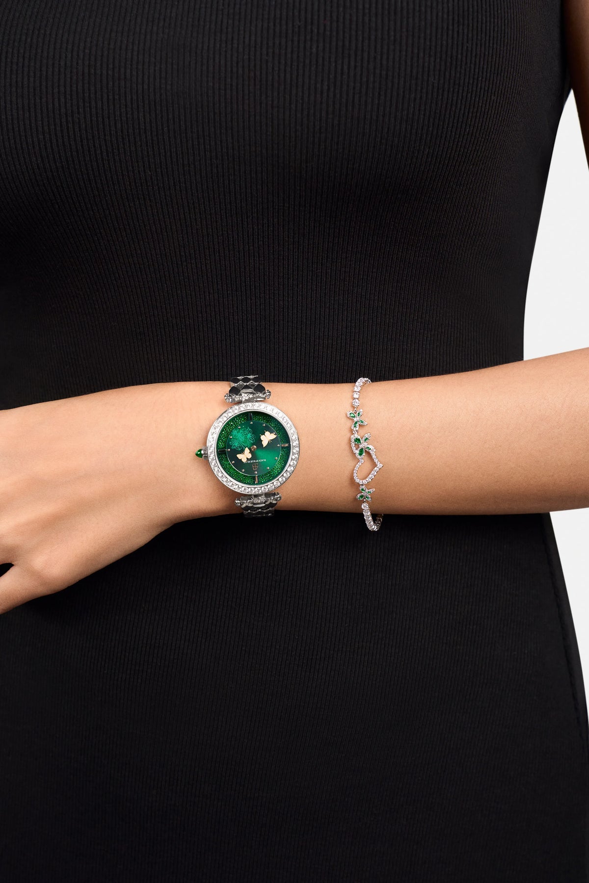 Butterfly Lovers Classic Green Dial Silver Bracelet