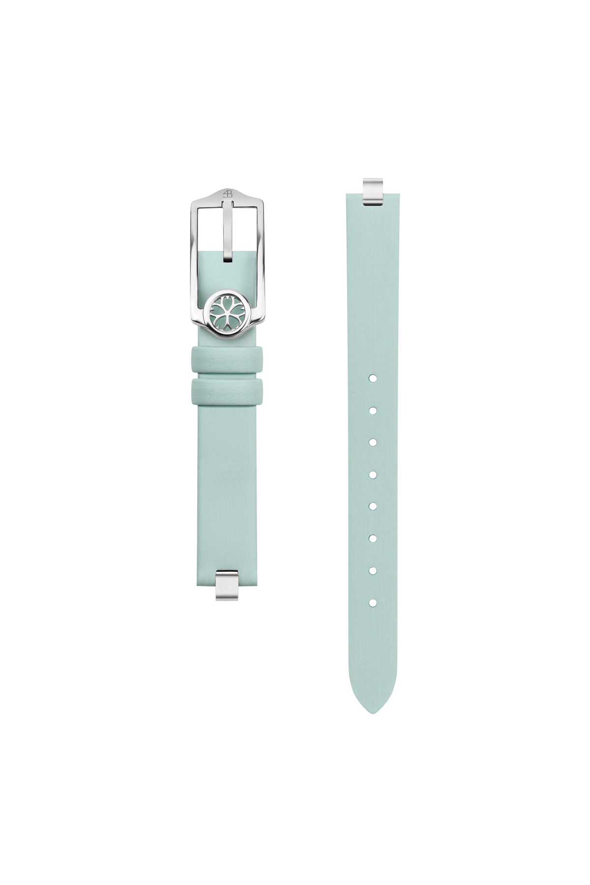 Blue leather watch strap with silver buckle