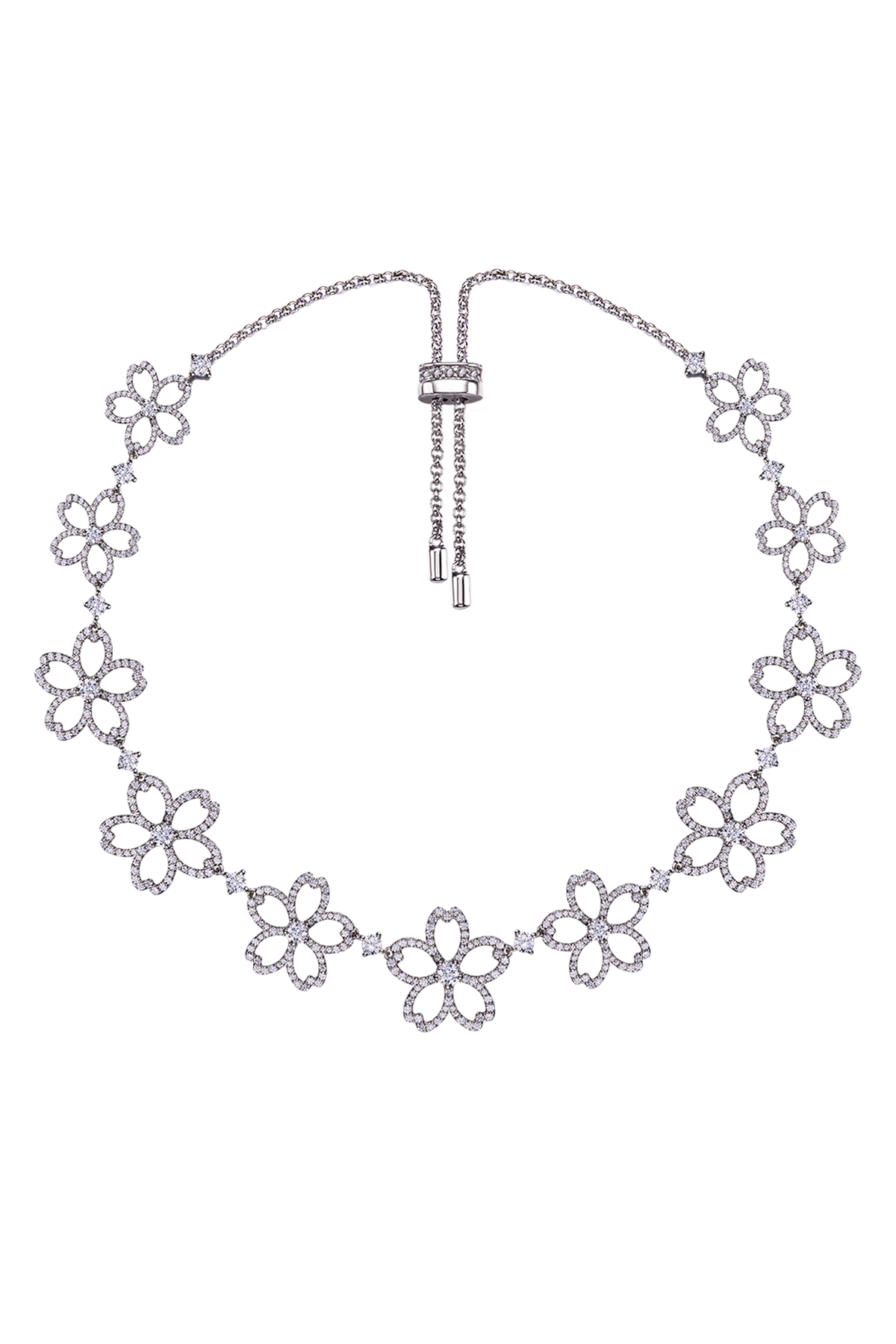 Cherry Blossom Cascade Necklace Silver