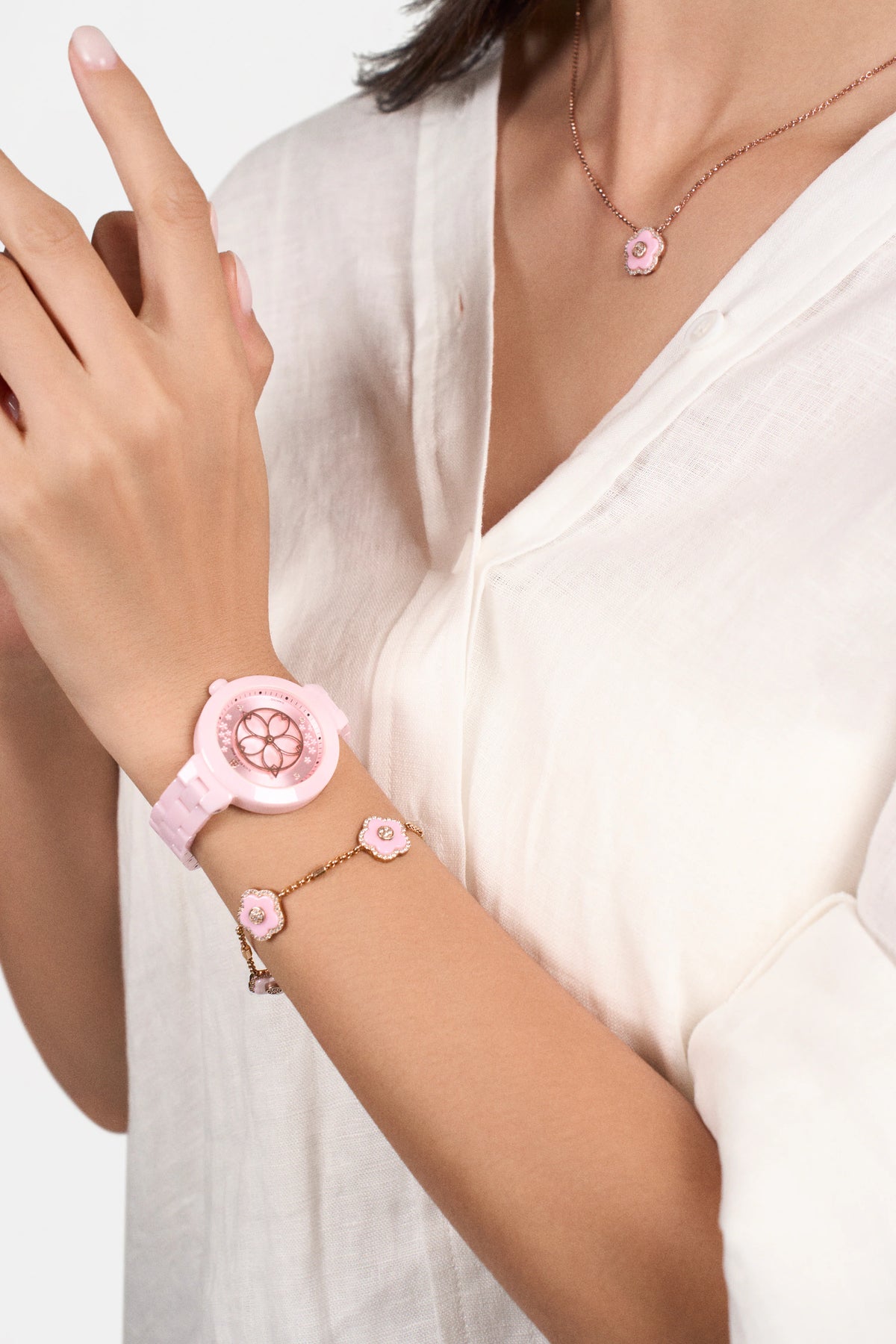 Cherry Blossom Ceramic Pink Dial Bracelet Watch