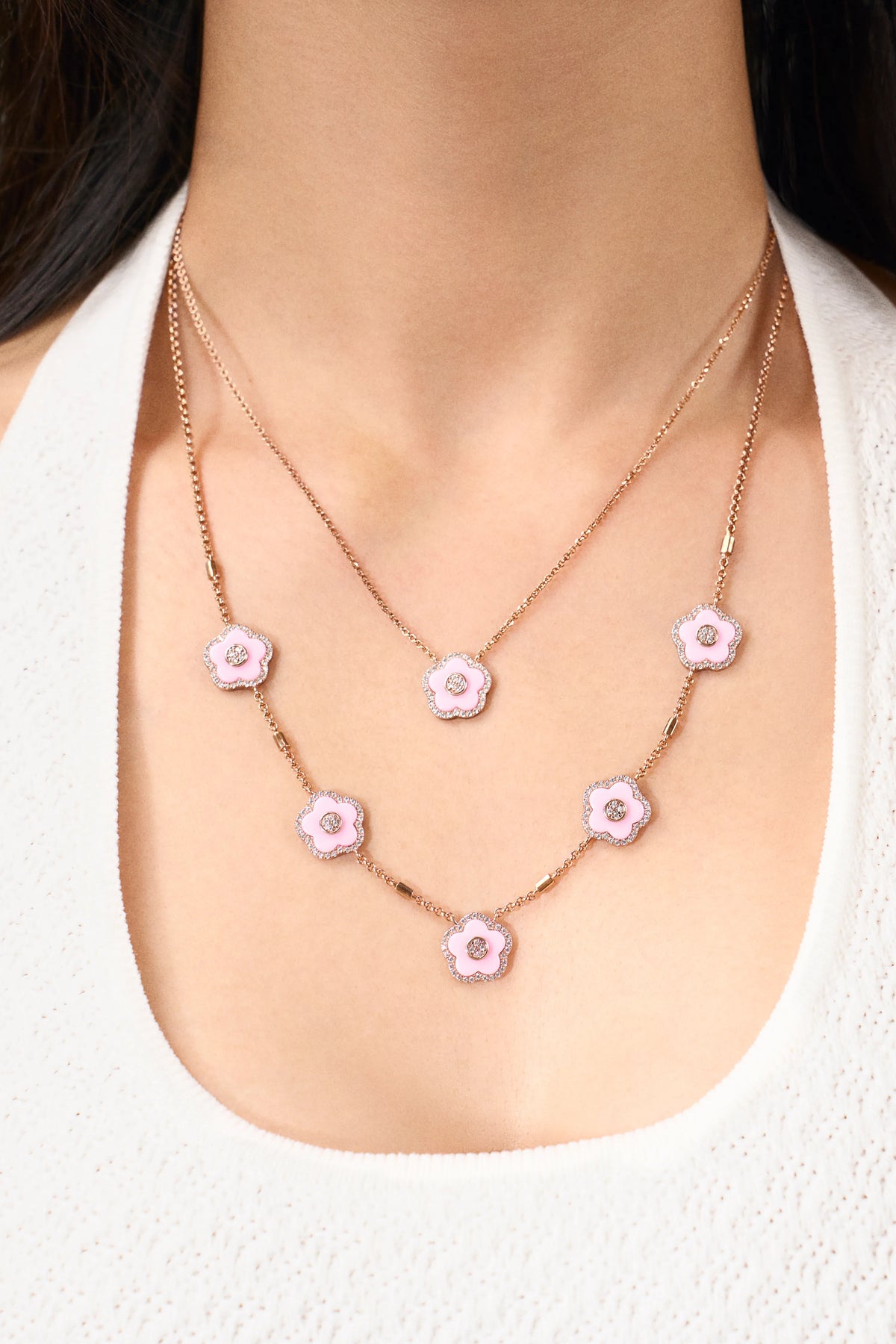 Cherry Blossom Ceramic Necklace Rose Gold