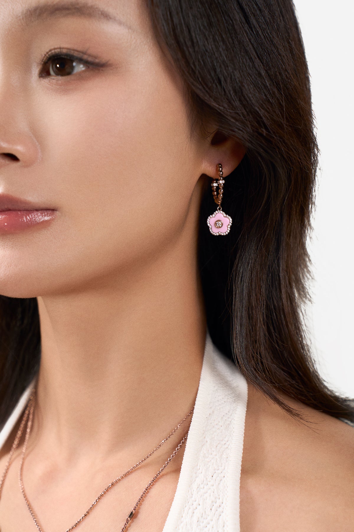 Cherry Blossom Ceramic Earrings Rose Gold