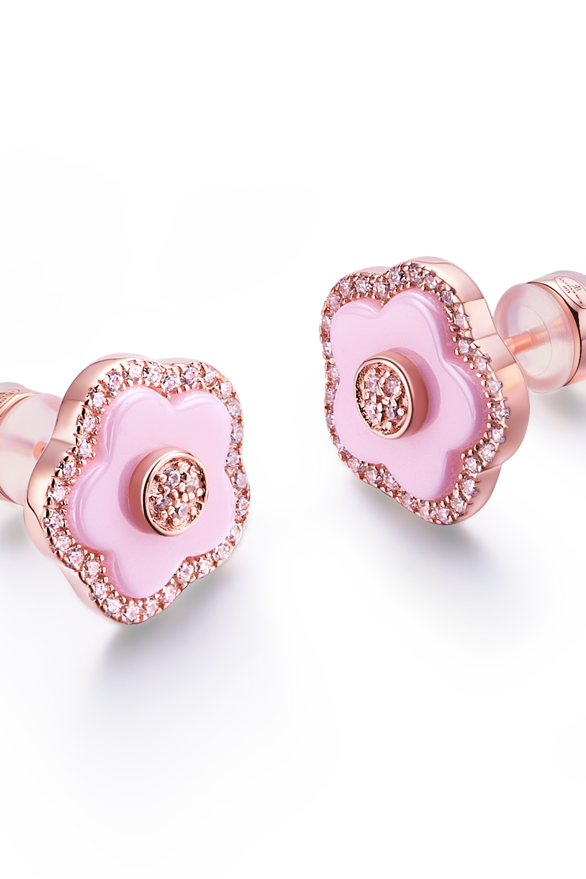 Cherry Blossom Ceramic Stud Earrings Rose Gold