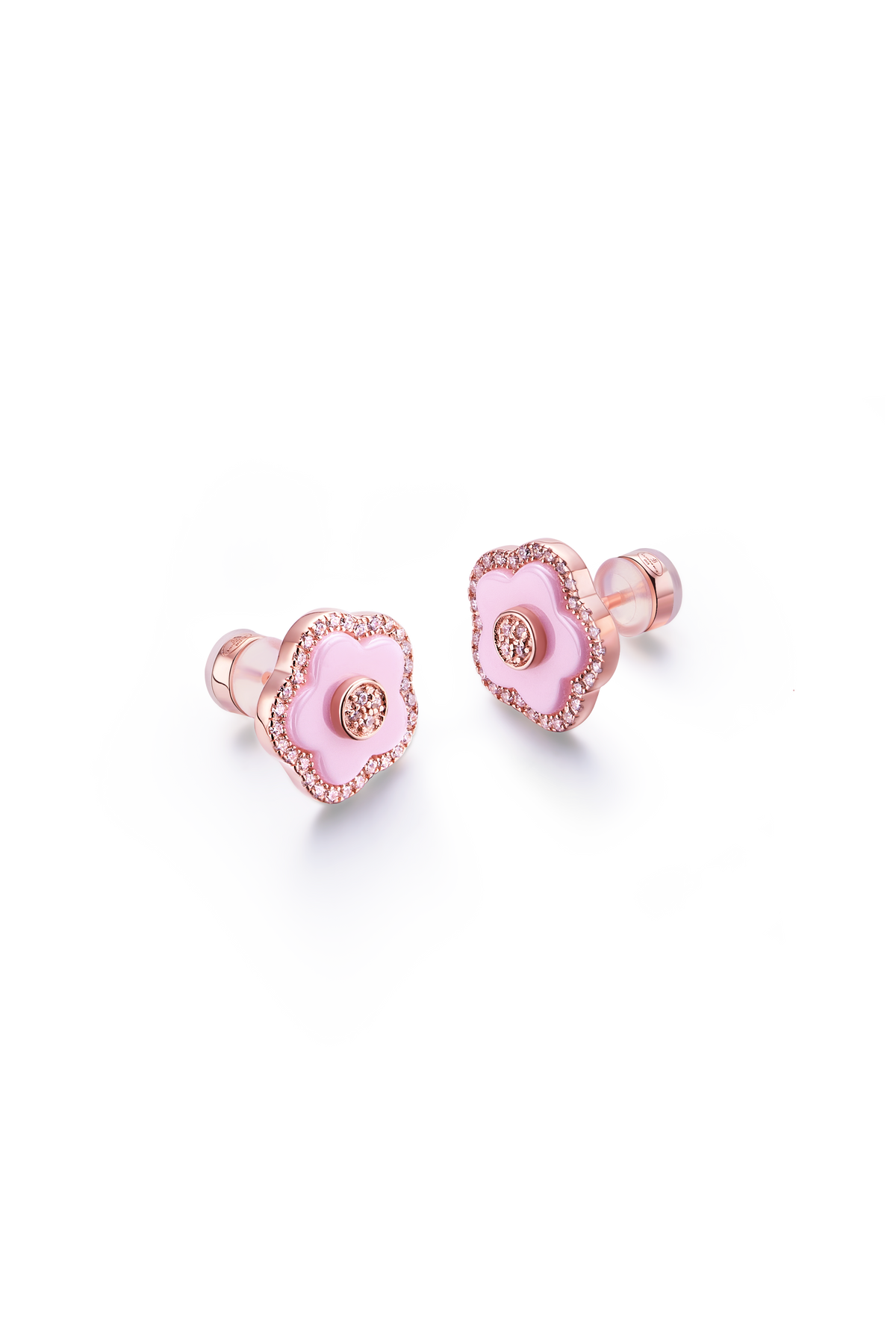 Cherry Blossom Ceramic Stud Earrings Rose Gold