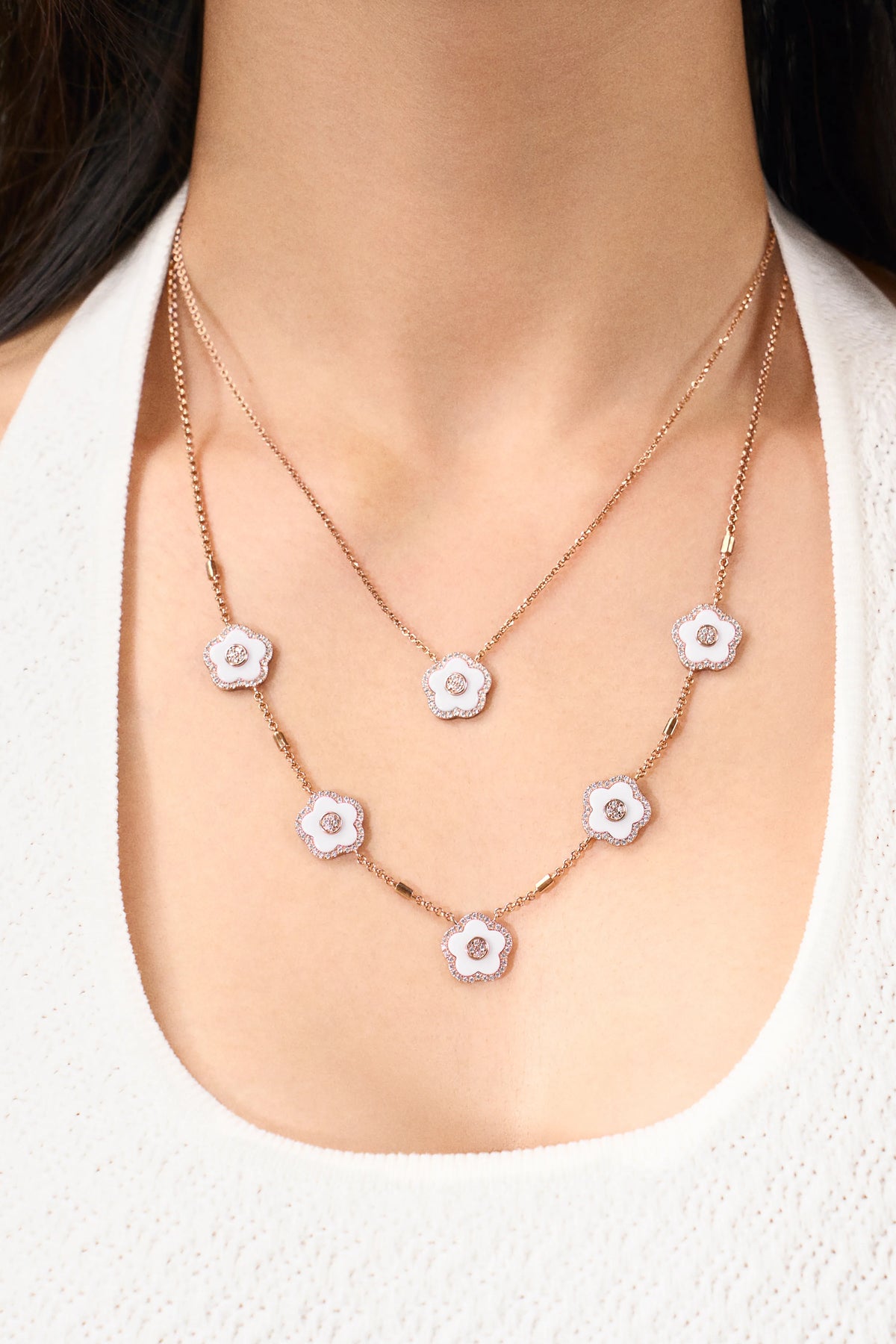 Cherry Blossom Ceramic Necklace Rose Gold