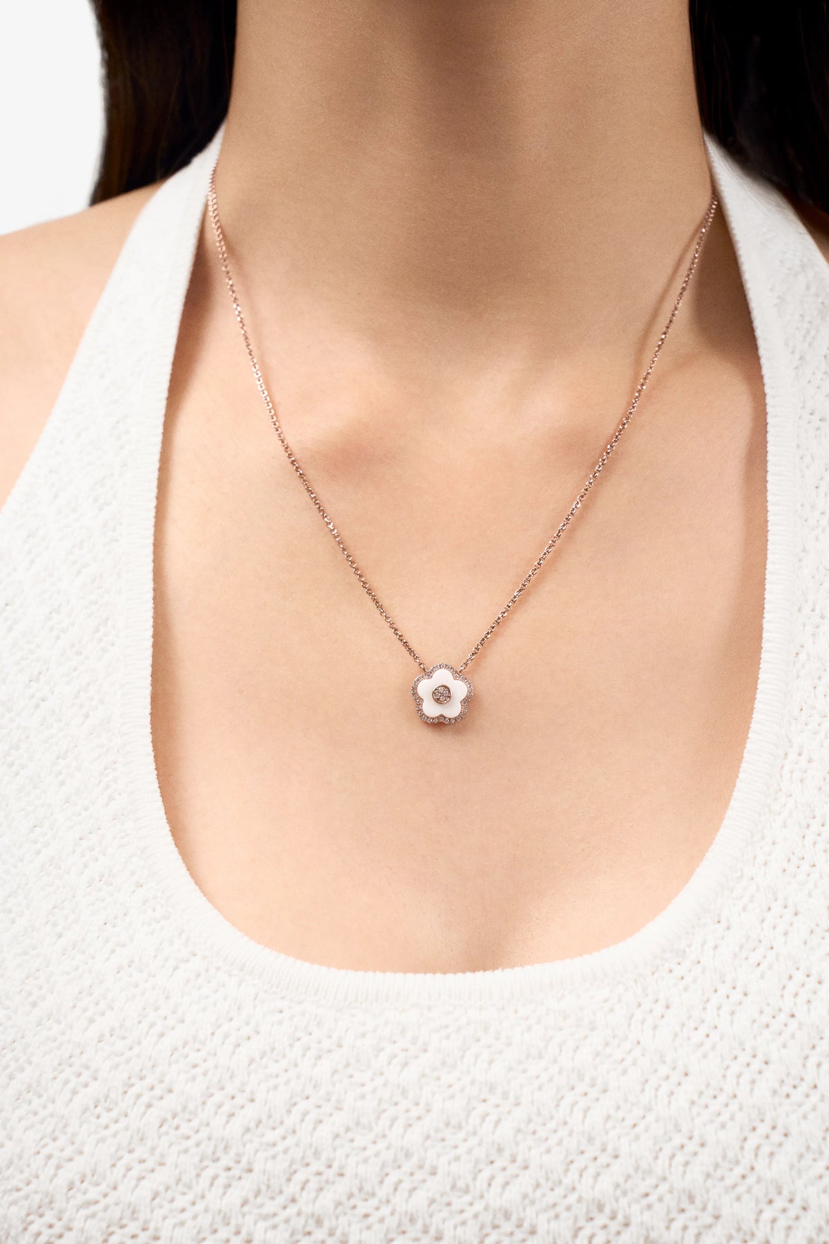 Cherry Blossom Ceramic Necklace Rose Gold