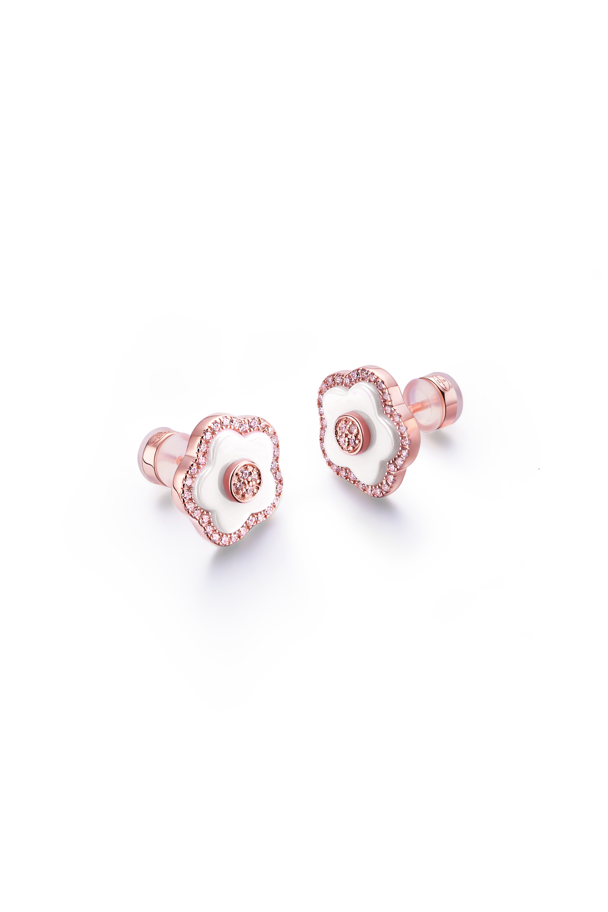 Cherry Blossom Ceramic Stud Earrings Rose Gold