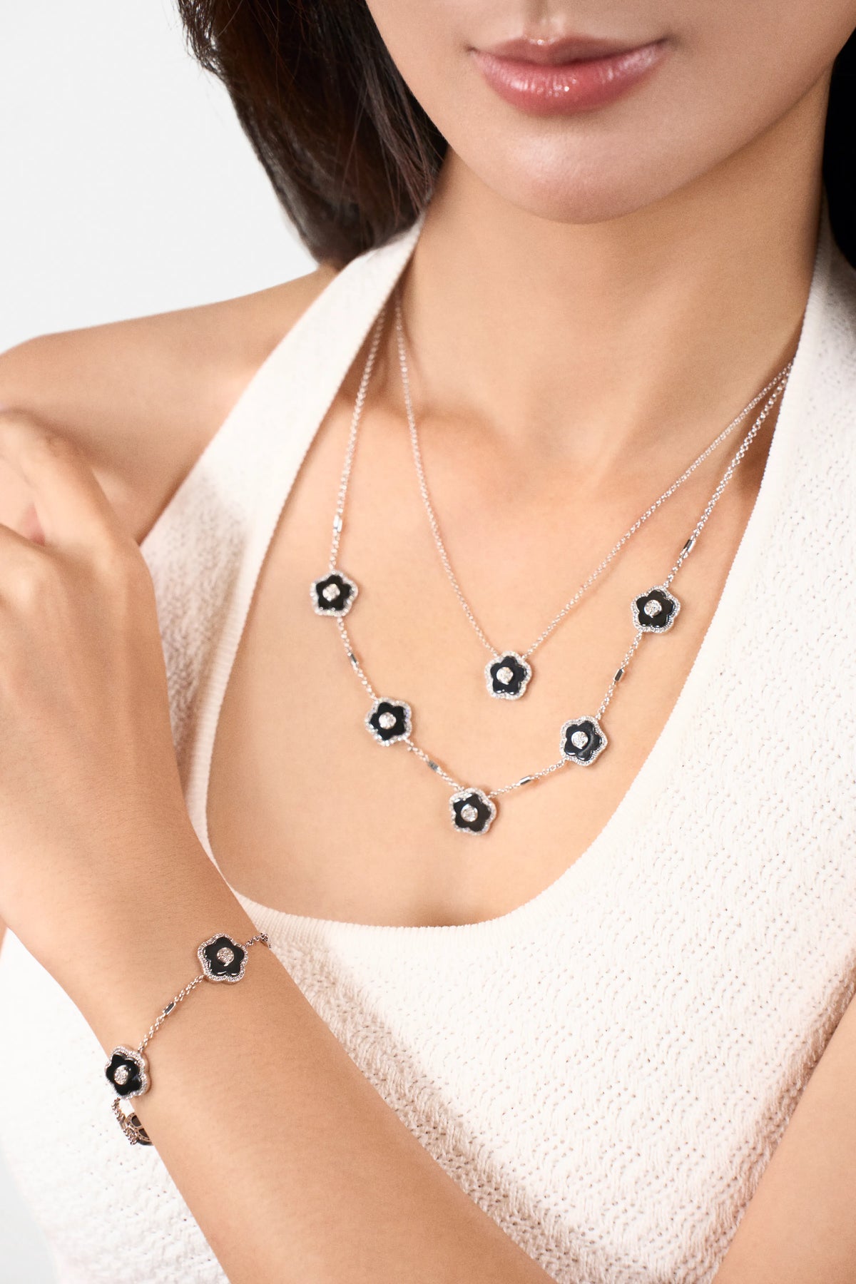 Cherry Blossom Ceramic Necklace Silver
