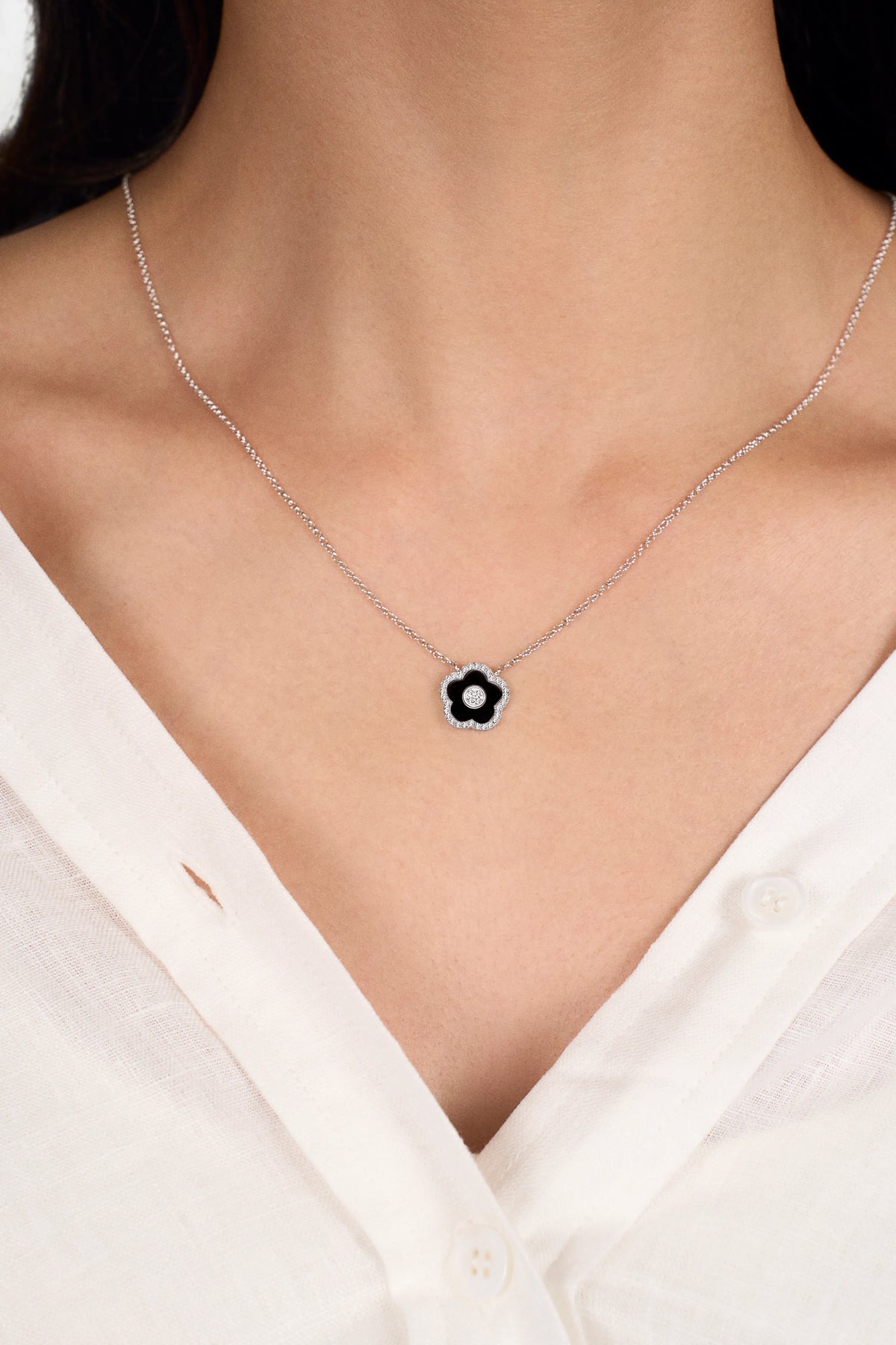 Cherry Blossom Ceramic Necklace Silver