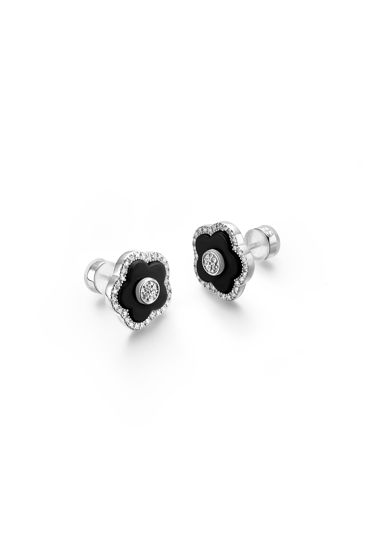 Cherry Blossom Ceramic Stud Earrings Silver
