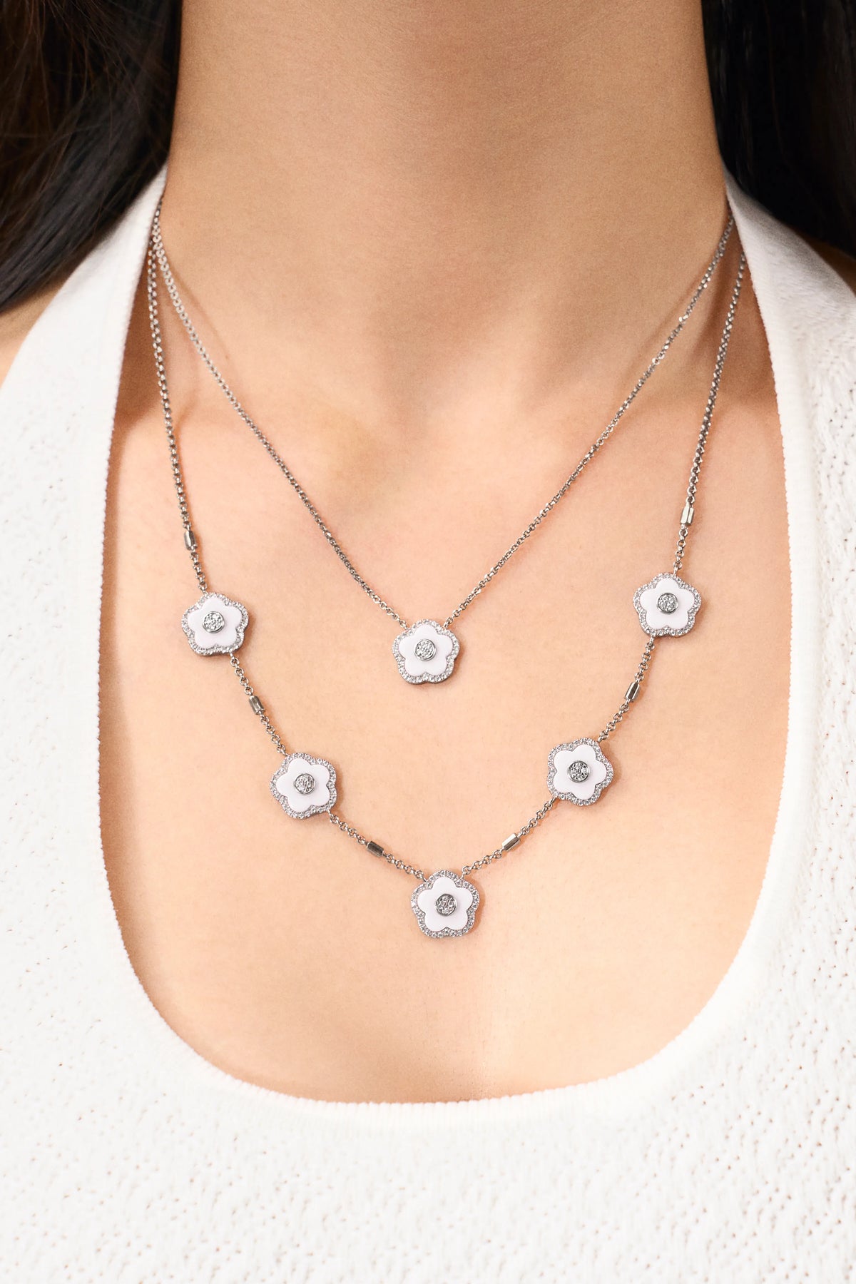 Cherry Blossom Ceramic Necklace Silver