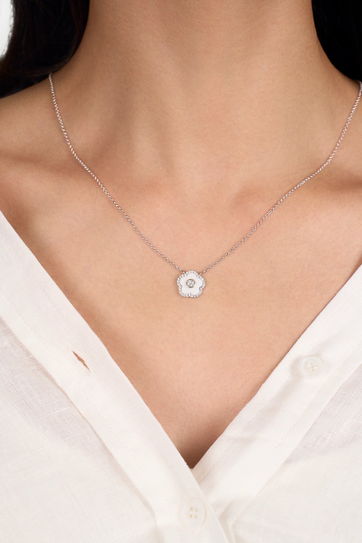 Cherry Blossom Ceramic Necklace Silver