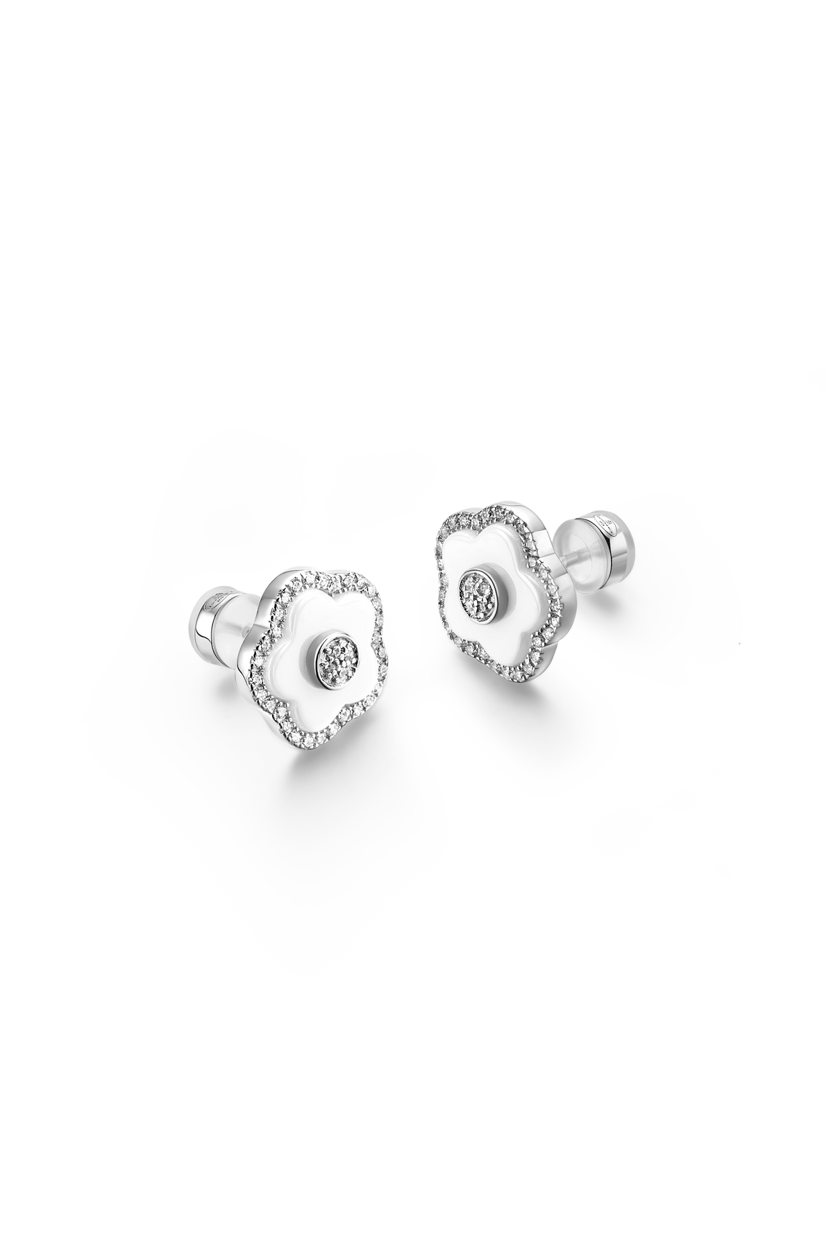 Cherry Blossom Ceramic Stud Earrings Silver