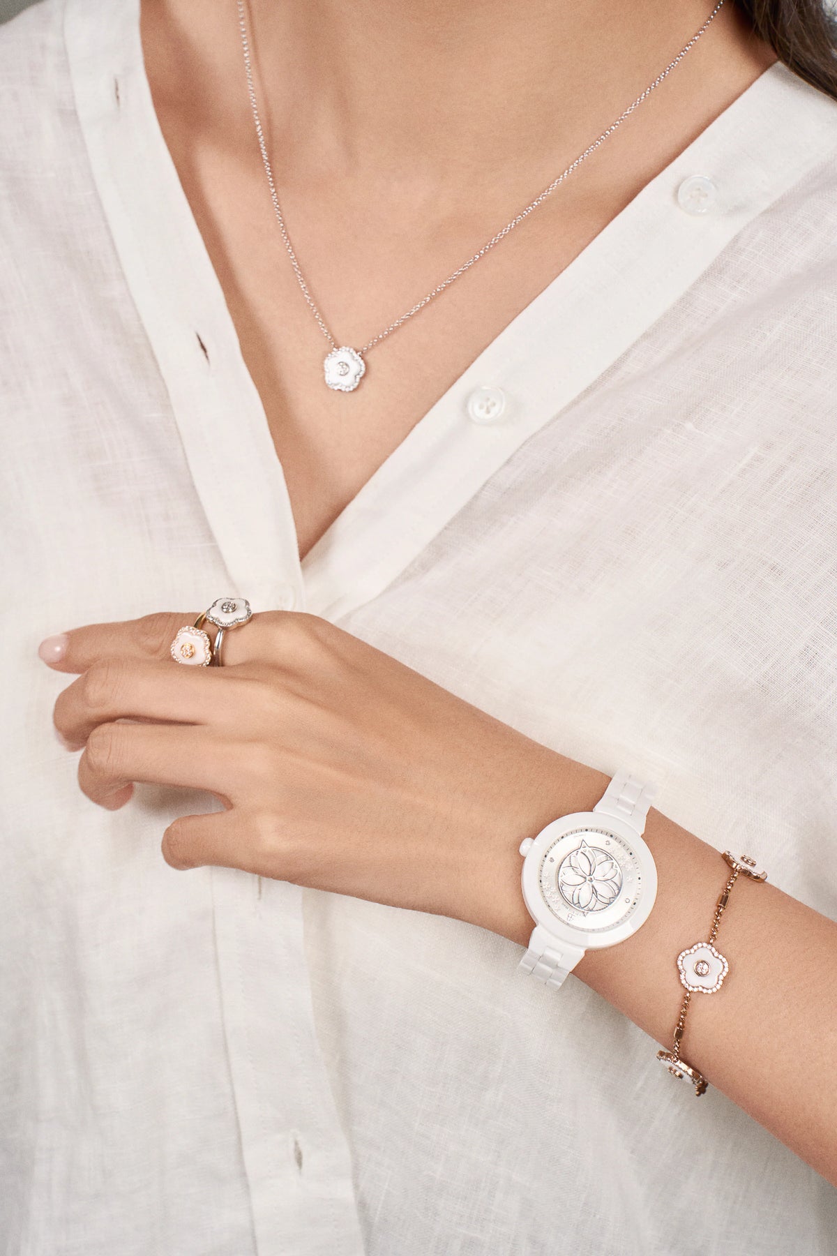 Cherry Blossom White Ceramic White Dial Watch