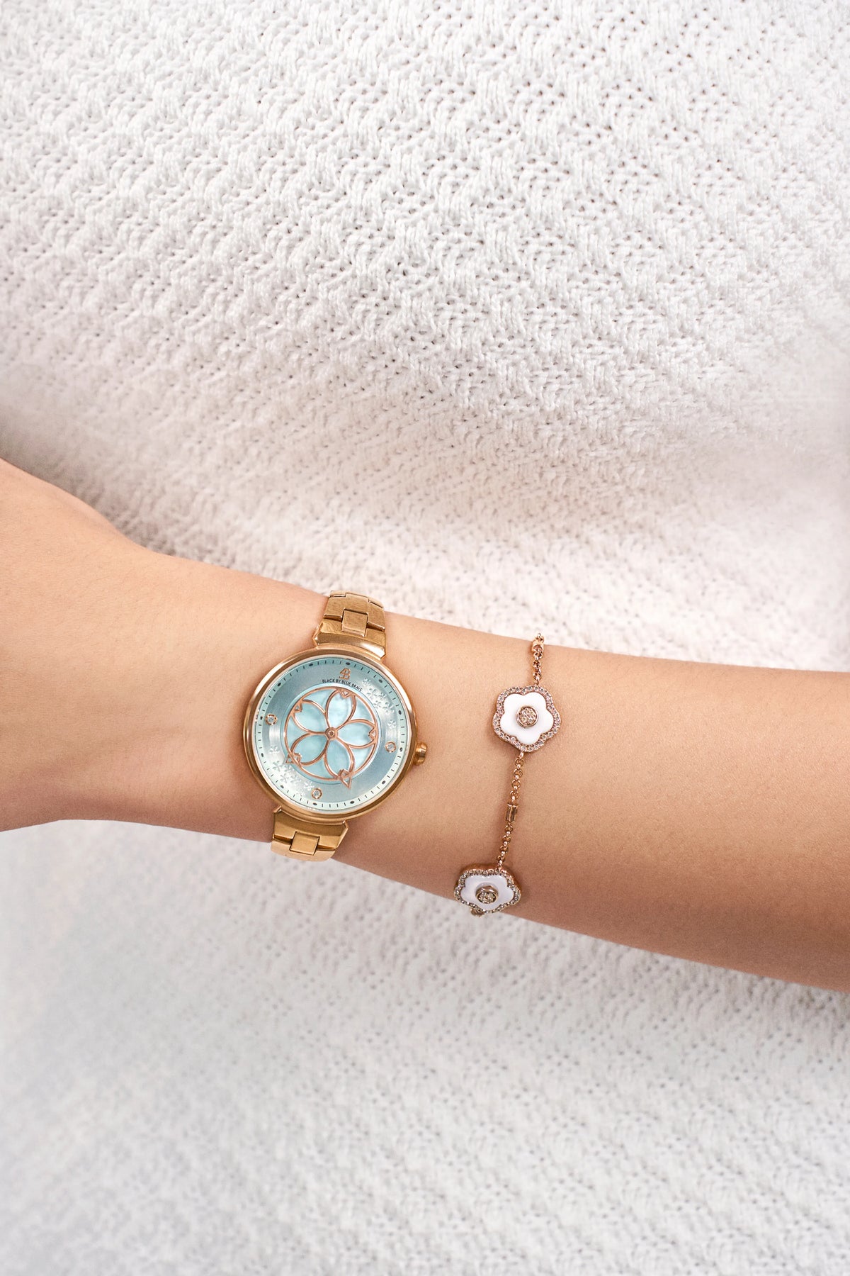 Cherry Blossom Classic Aqua Blue Dial Rose Gold Bracelet