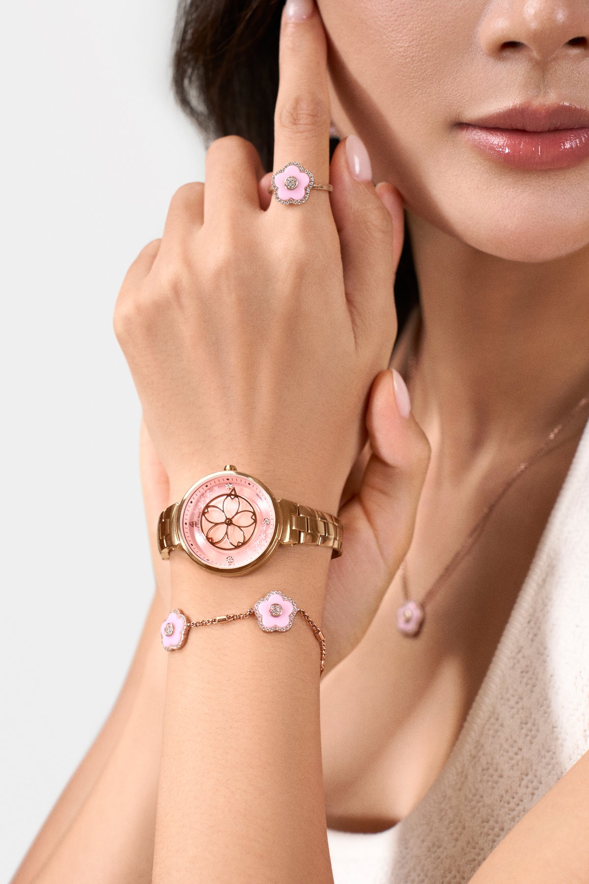 Cherry Blossom Classic Rose Gold Pink Dial Bracelet Watch
