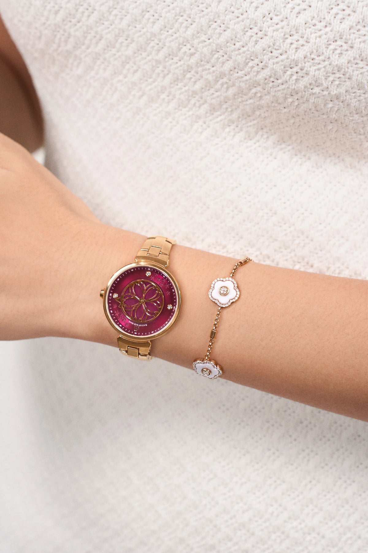Cherry Blossom Classic Ruby Red Dial Rose Gold Bracelet