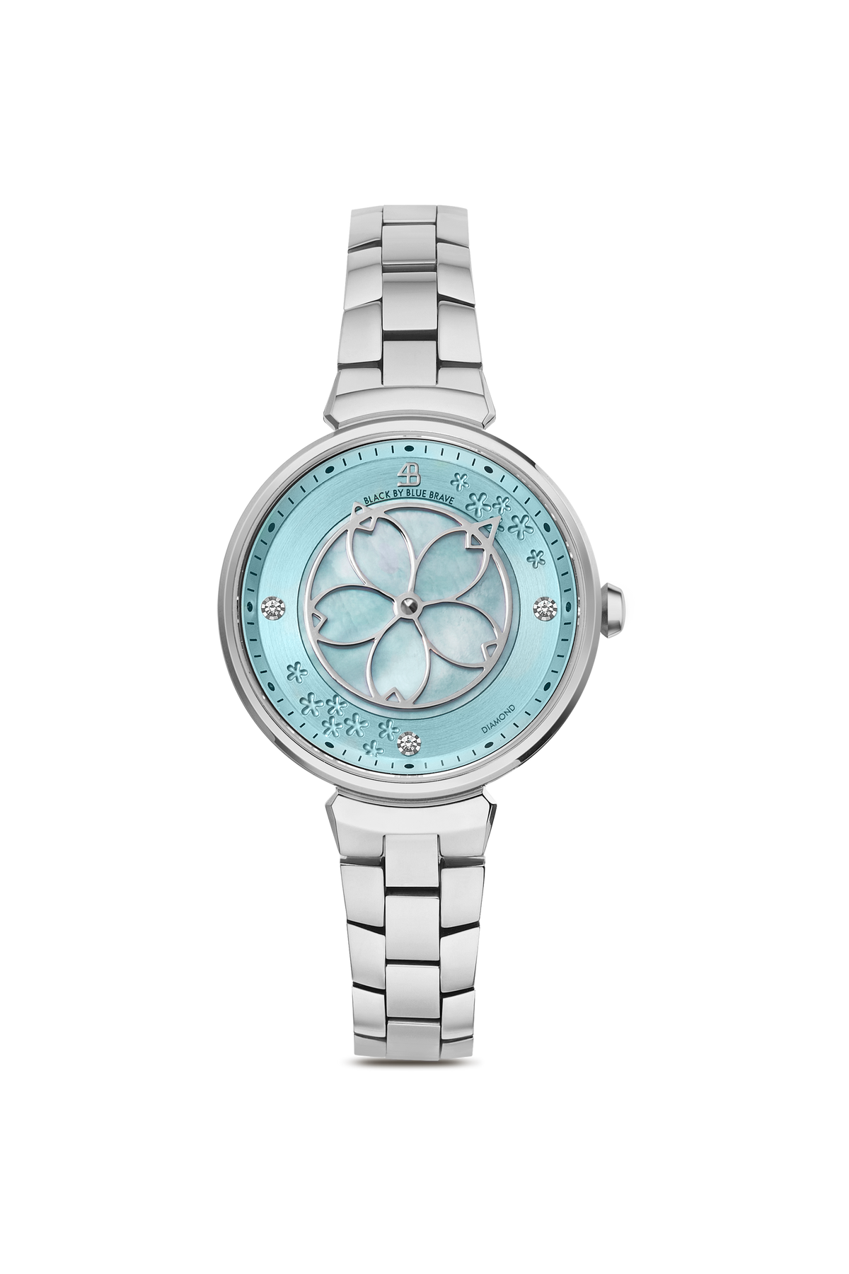 Cherry Blossom Classic Aqua Blue Dial Silver Bracelet