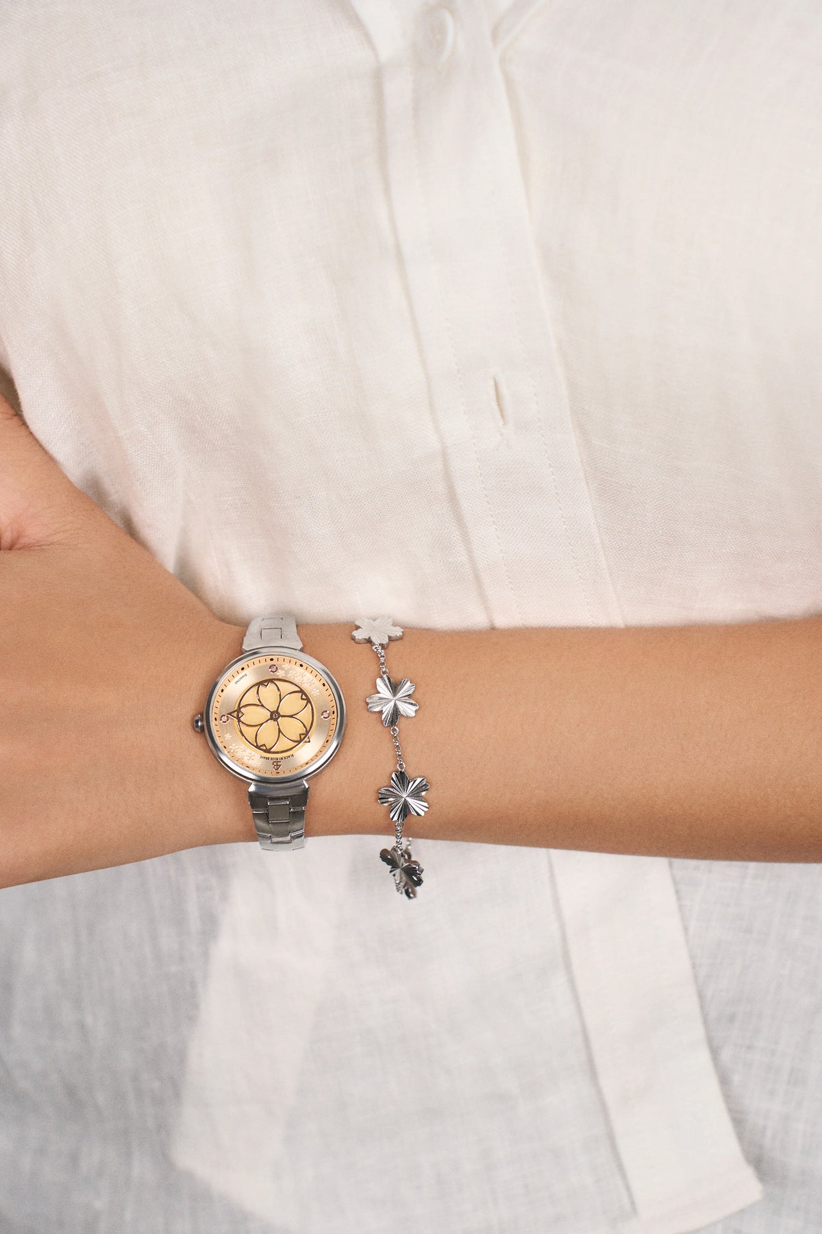 Cherry Blossom Classic Champagne Dial Silver Bracelet