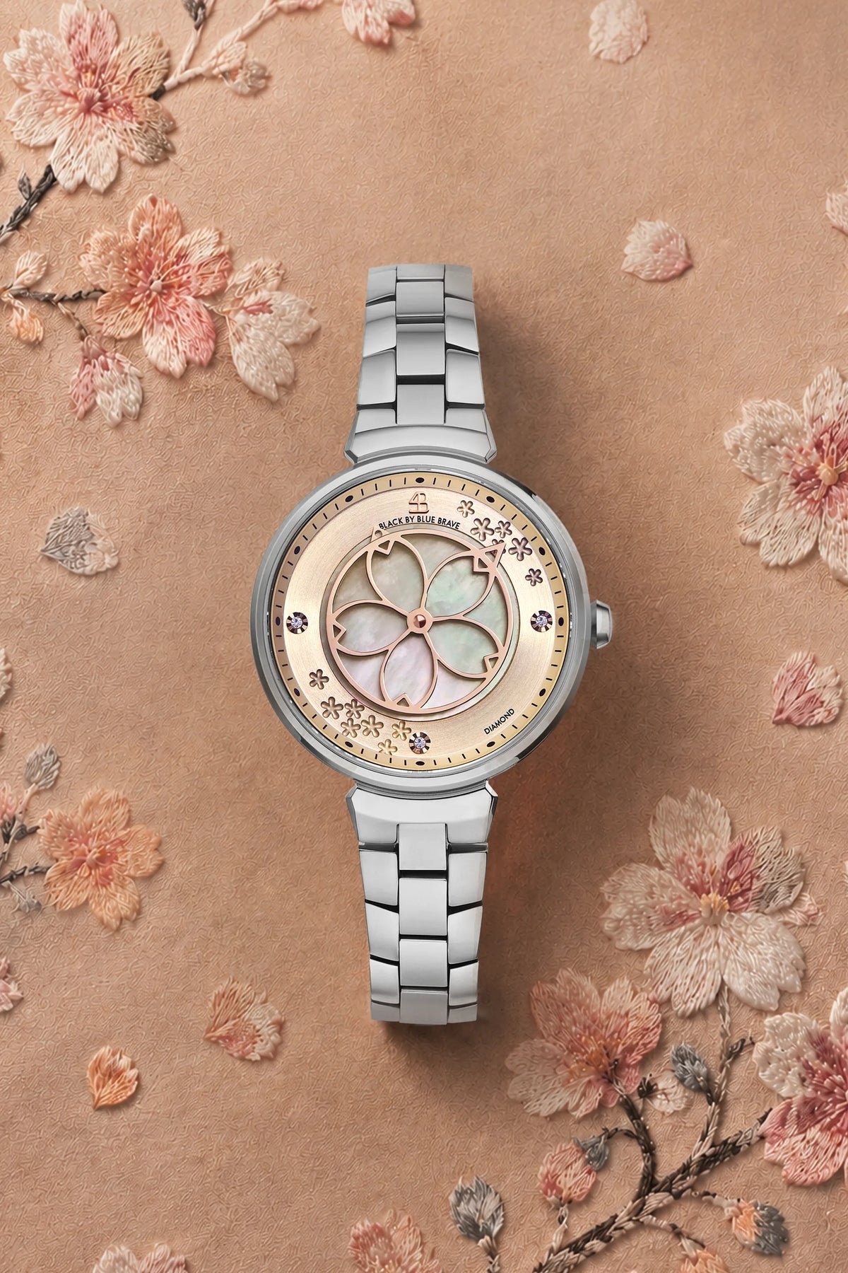 Cherry Blossom Classic Champagne Dial Silver Bracelet - BLACK BY BLUE BRAVE