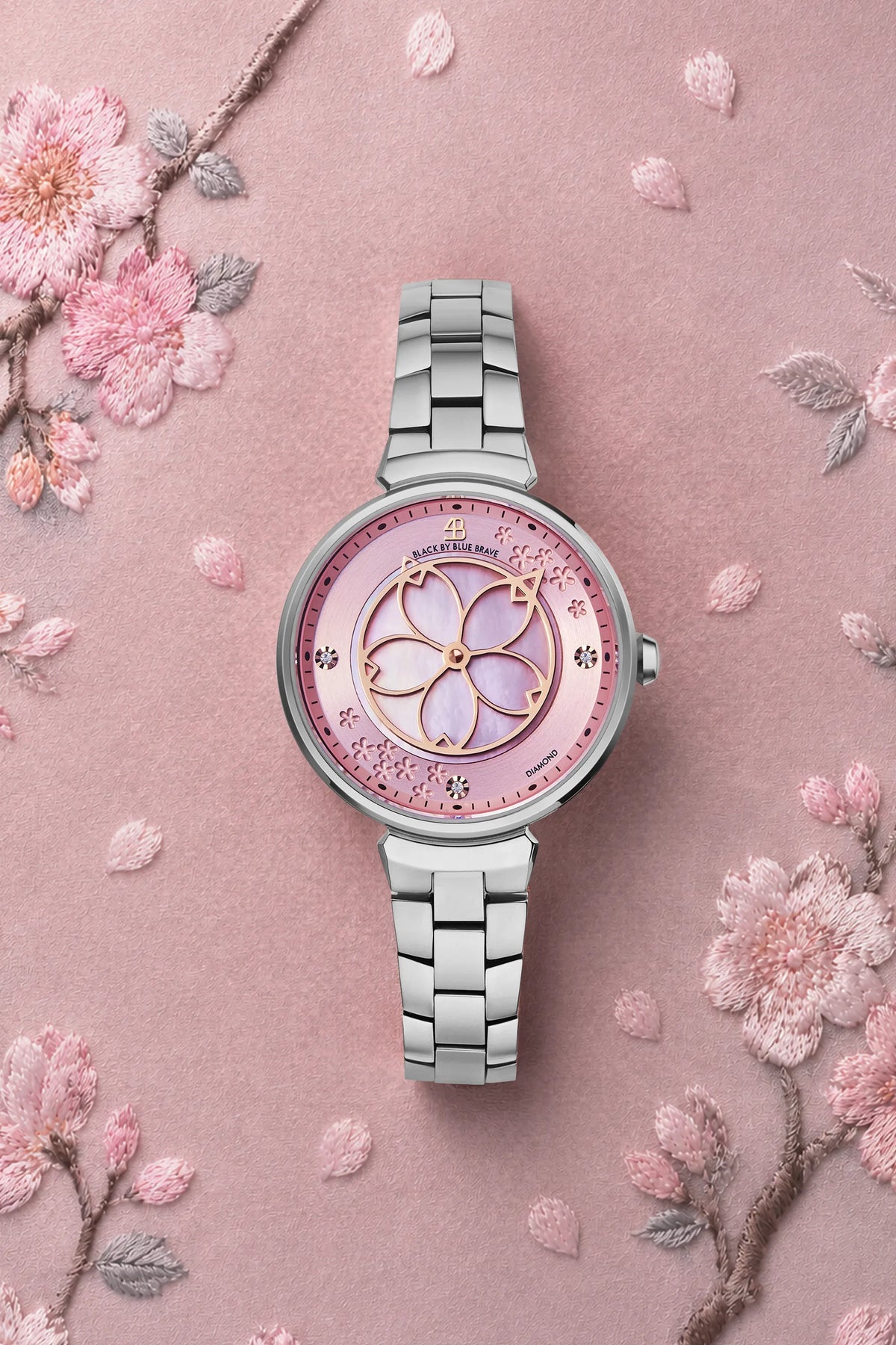 Cherry Blossom Classic Sakura Pink Dial Silver Bracelet