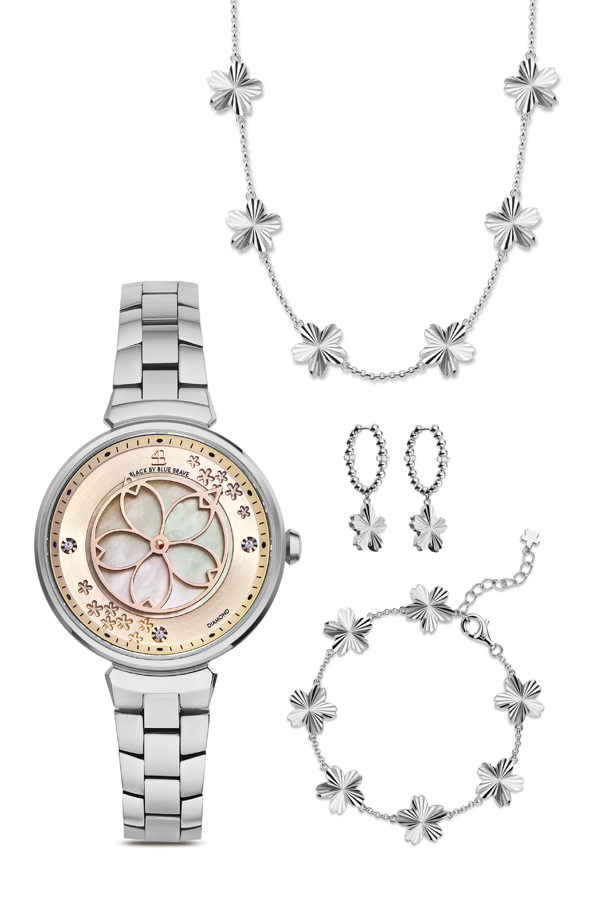 Cherry Blossom Classic & Necklace & Earrngs & Bracelet Silver