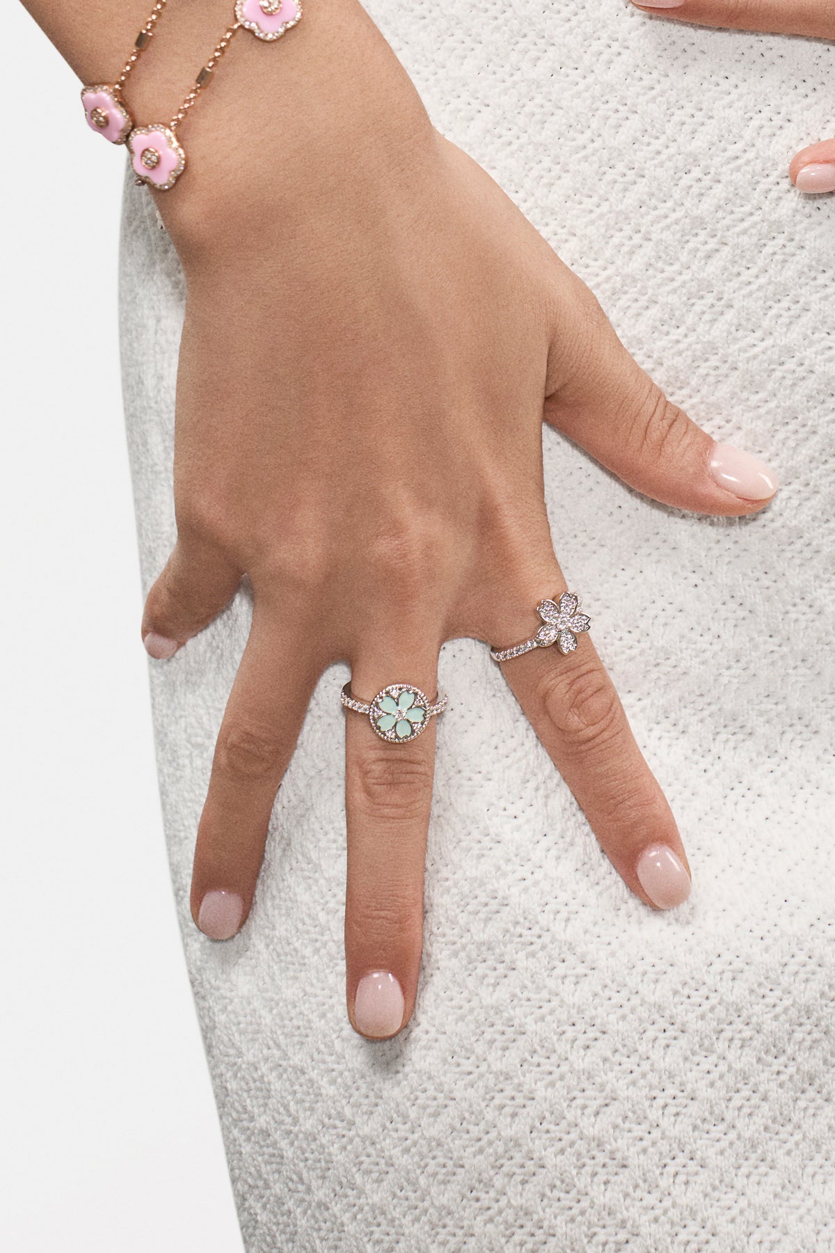 Kirschblüten-Symphonie Silber Sakura Verstellbarer Ring (Platinbeschichtet)